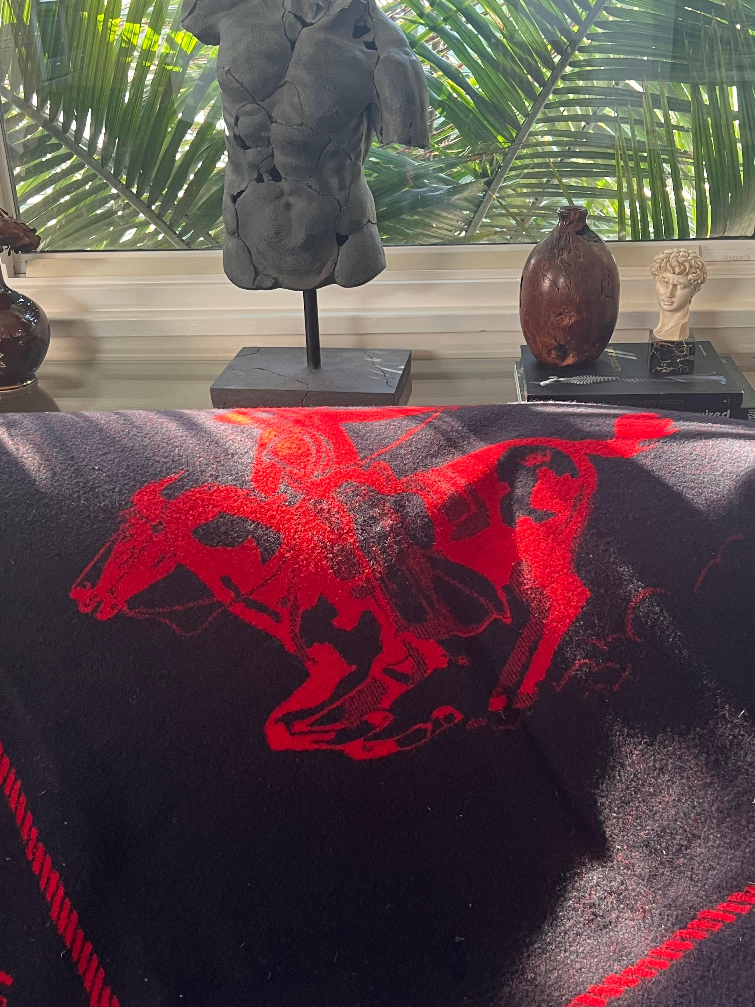 Vintage black and red reversible cowboy throw by Westland of Pendleton, 1950s 5
