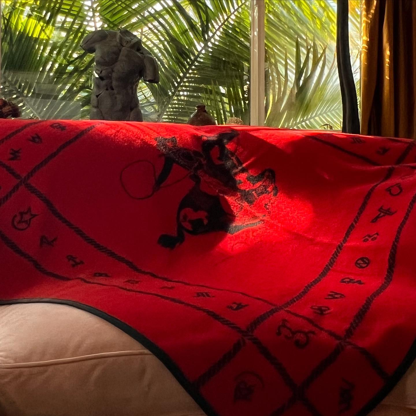 American Vintage black and red reversible cowboy throw by Westland of Pendleton, 1950s