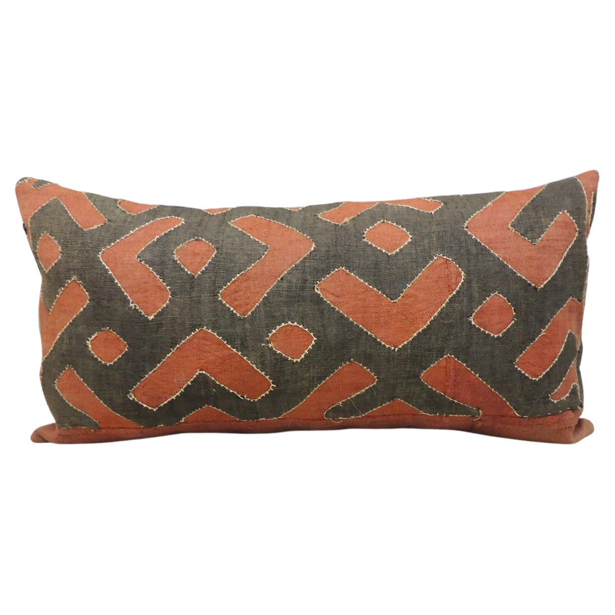 Vintage Black and Red Woven African Kuba Textile Decorative Bolster Pillow
