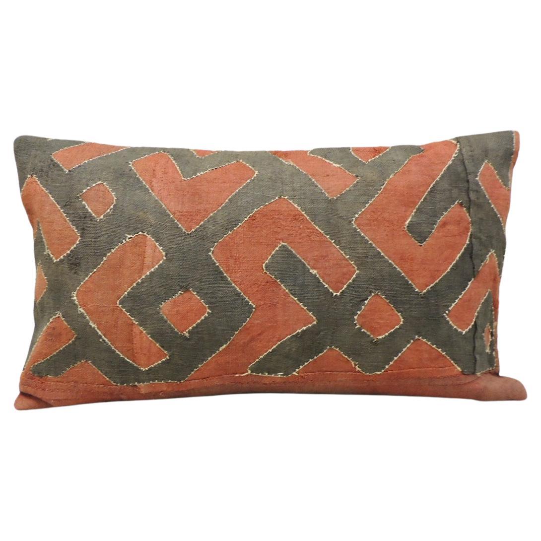 Vintage Black and Red Woven African Kuba Textile Decorative Lumbar Pillow