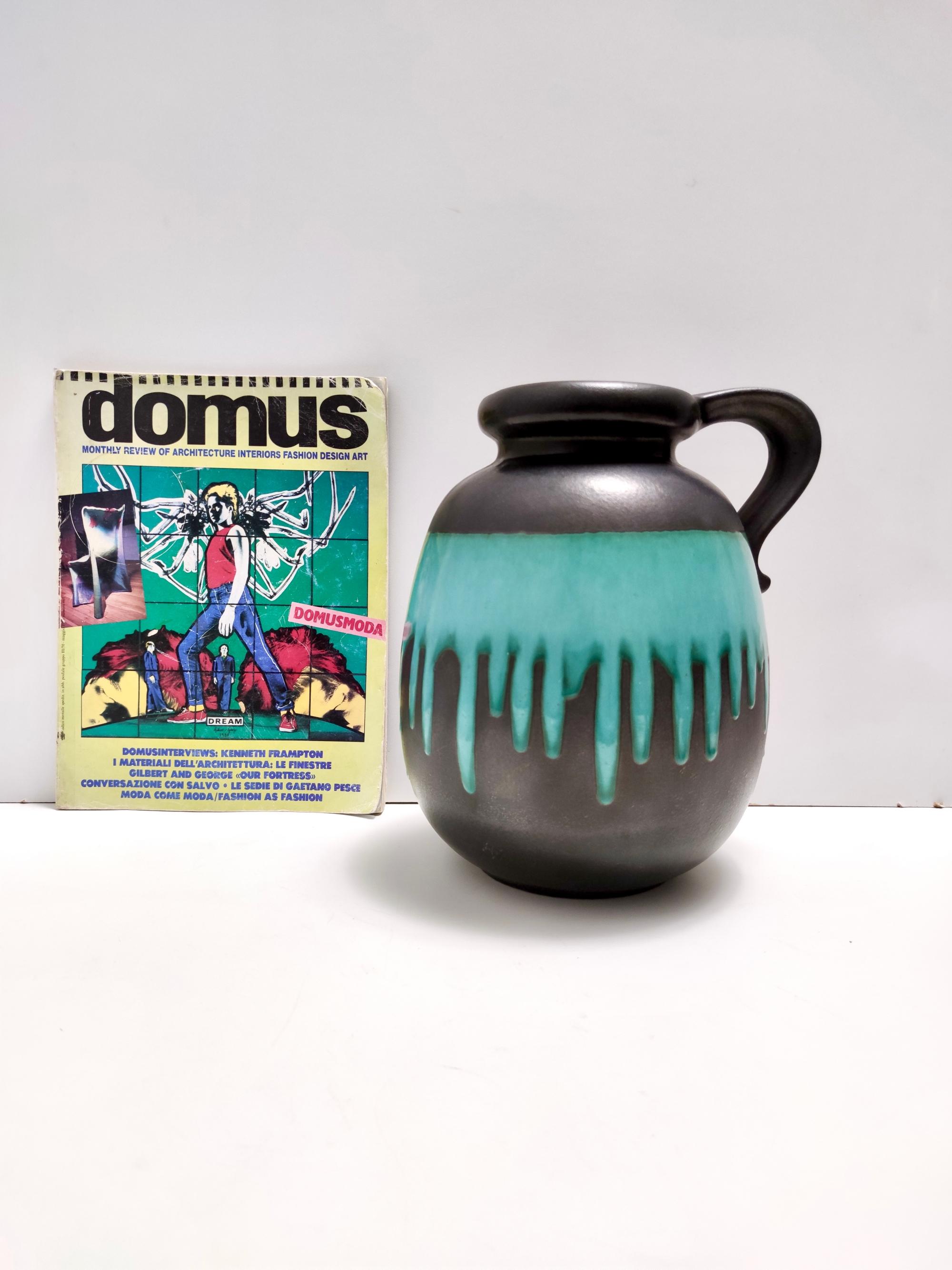 Post-Modern Vintage Black and Teal Fat Lava Ceramic Vase Multi-Color 484-30 Scheurich WGP For Sale
