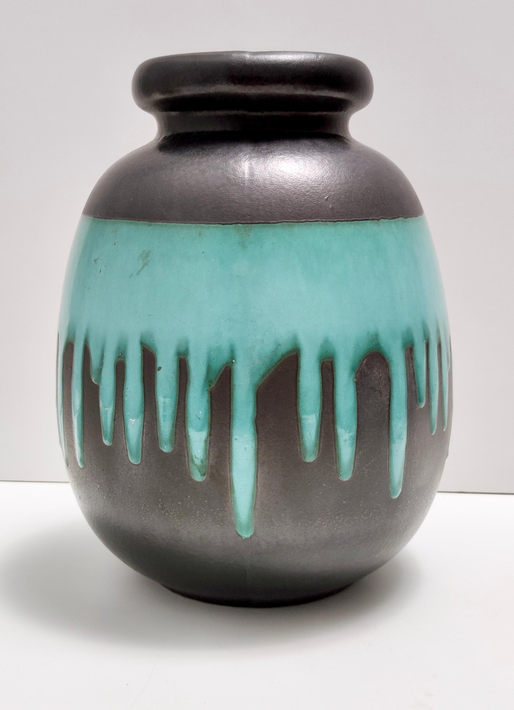 German Vintage Black and Teal Fat Lava Ceramic Vase Multi-Color 484-30 Scheurich WGP For Sale