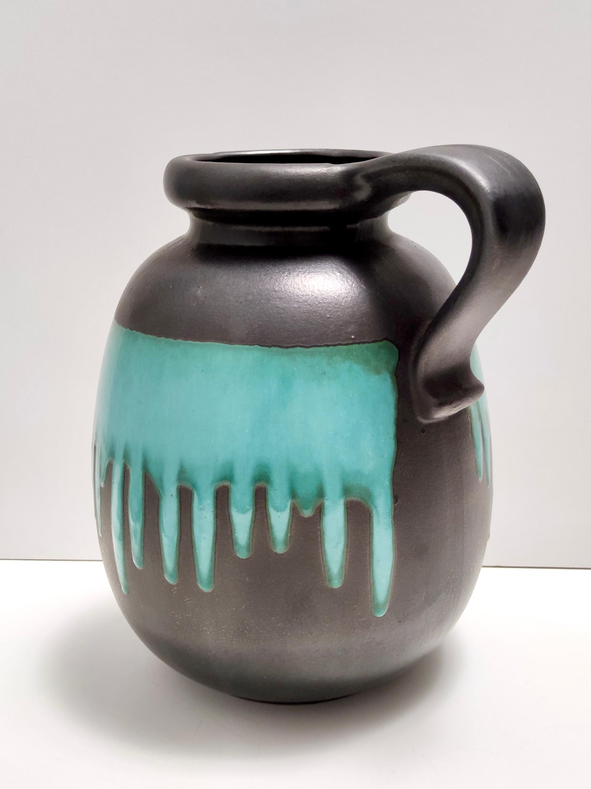 Hand-Crafted Vintage Black and Teal Fat Lava Ceramic Vase Multi-Color 484-30 Scheurich WGP For Sale