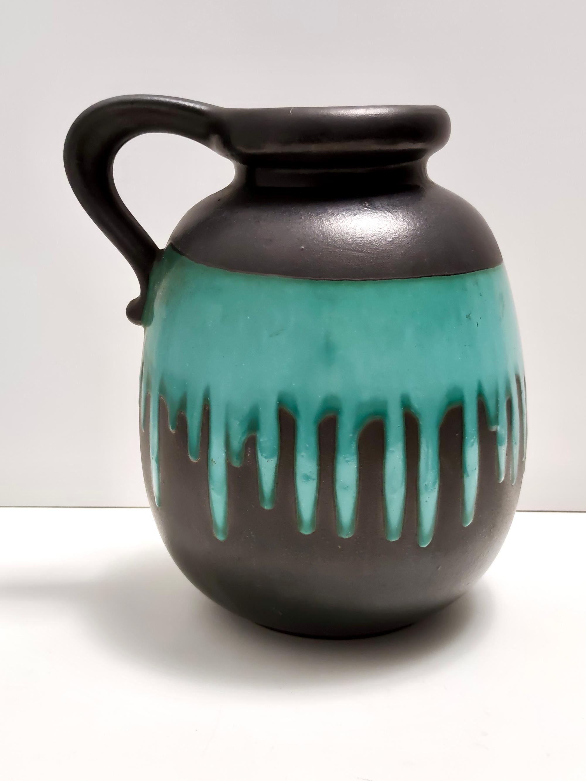Vintage Black and Teal Fat Lava Ceramic Vase Multi-Color 484-30 Scheurich WGP In Excellent Condition For Sale In Bresso, Lombardy