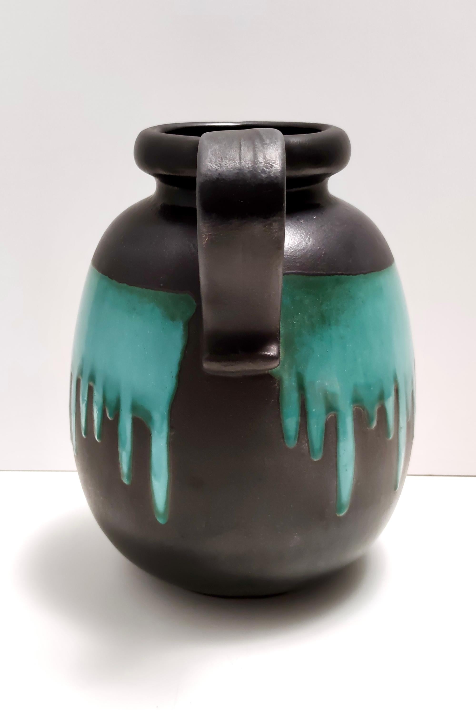 Late 20th Century Vintage Black and Teal Fat Lava Ceramic Vase Multi-Color 484-30 Scheurich WGP For Sale