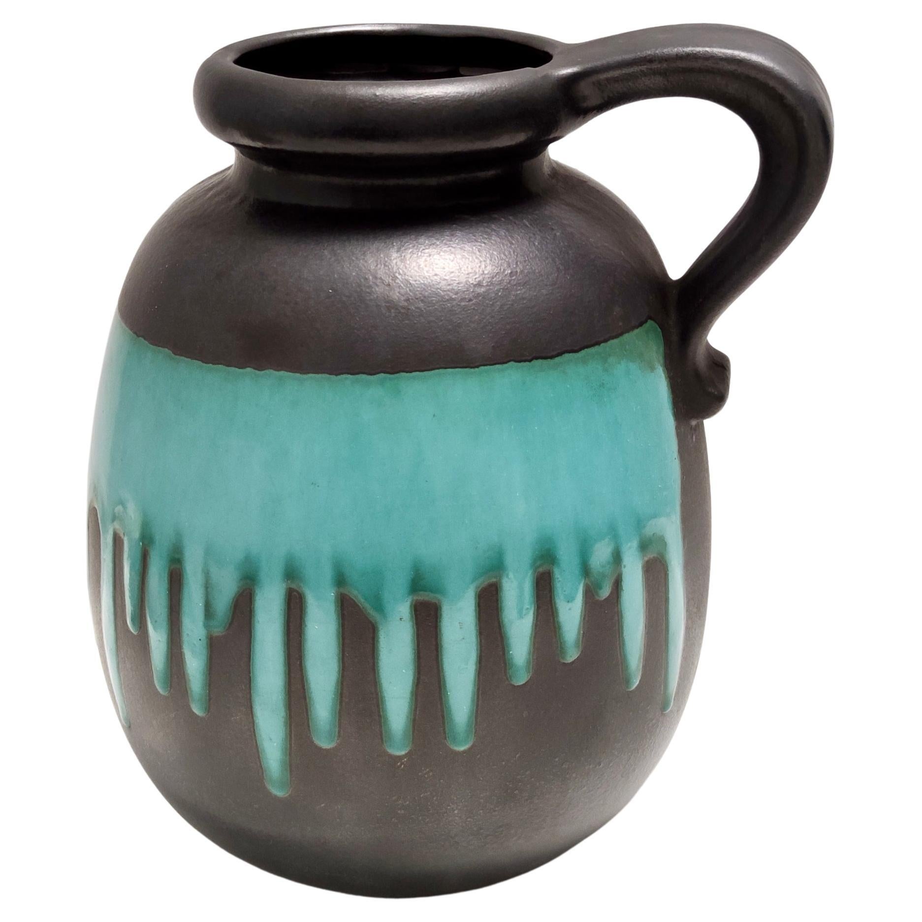 Vintage Black and Teal Fat Lava Ceramic Vase Multi-Color 484-30 Scheurich WGP For Sale