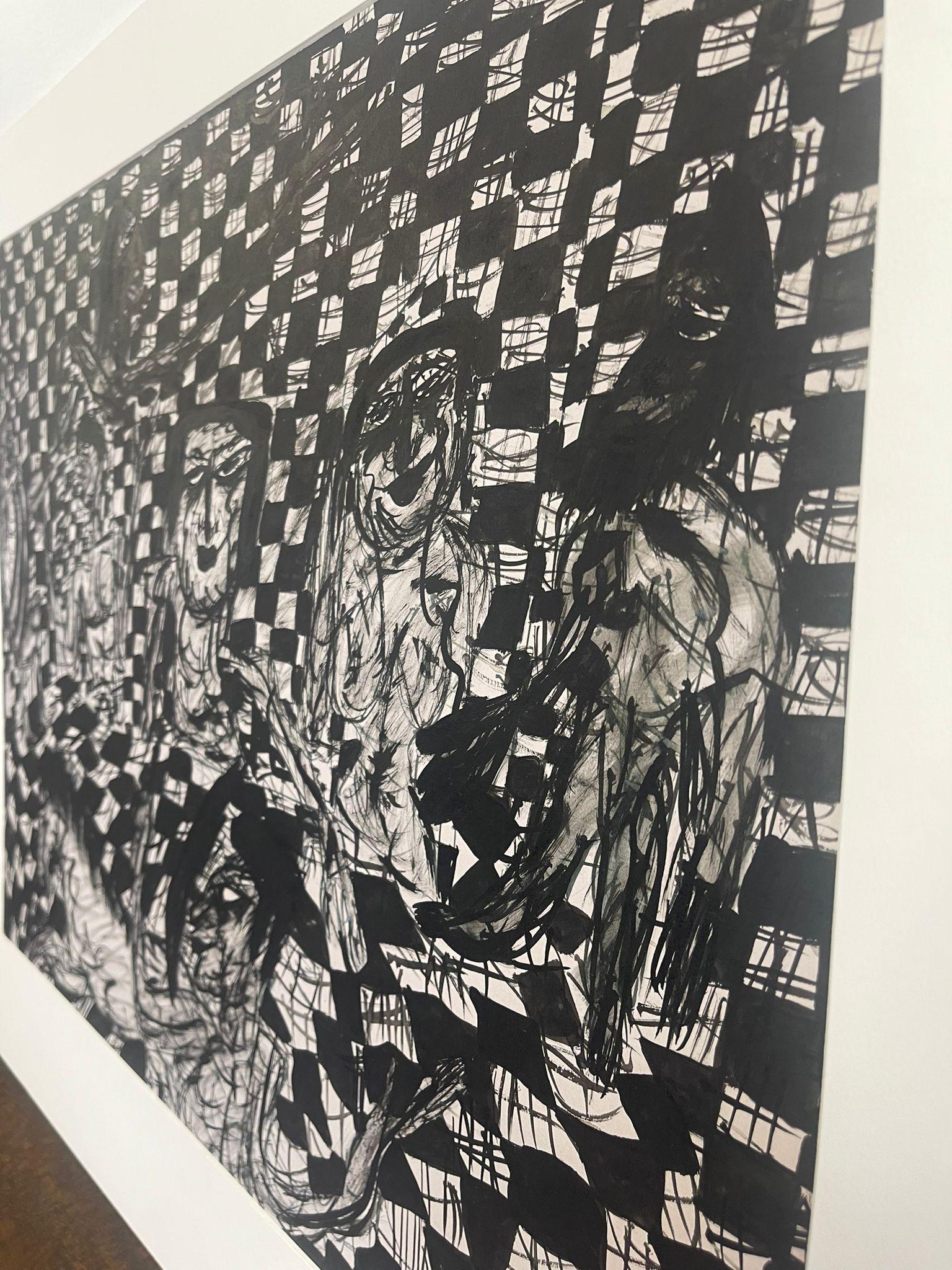 Grafica astratta a pennarello in bianco e nero d'epoca. in vendita 2