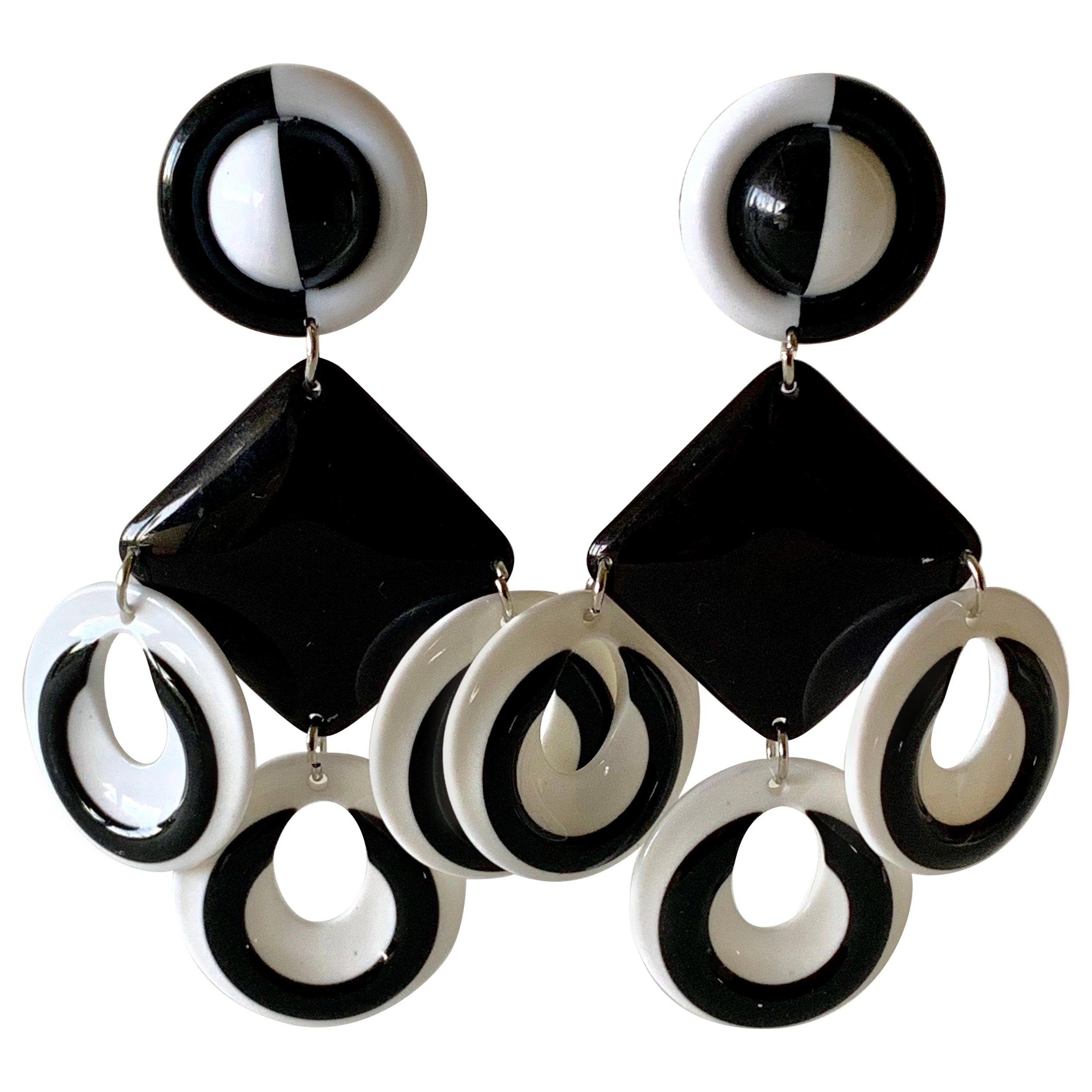 Vintage Black and White Architectural Statement Earrings 