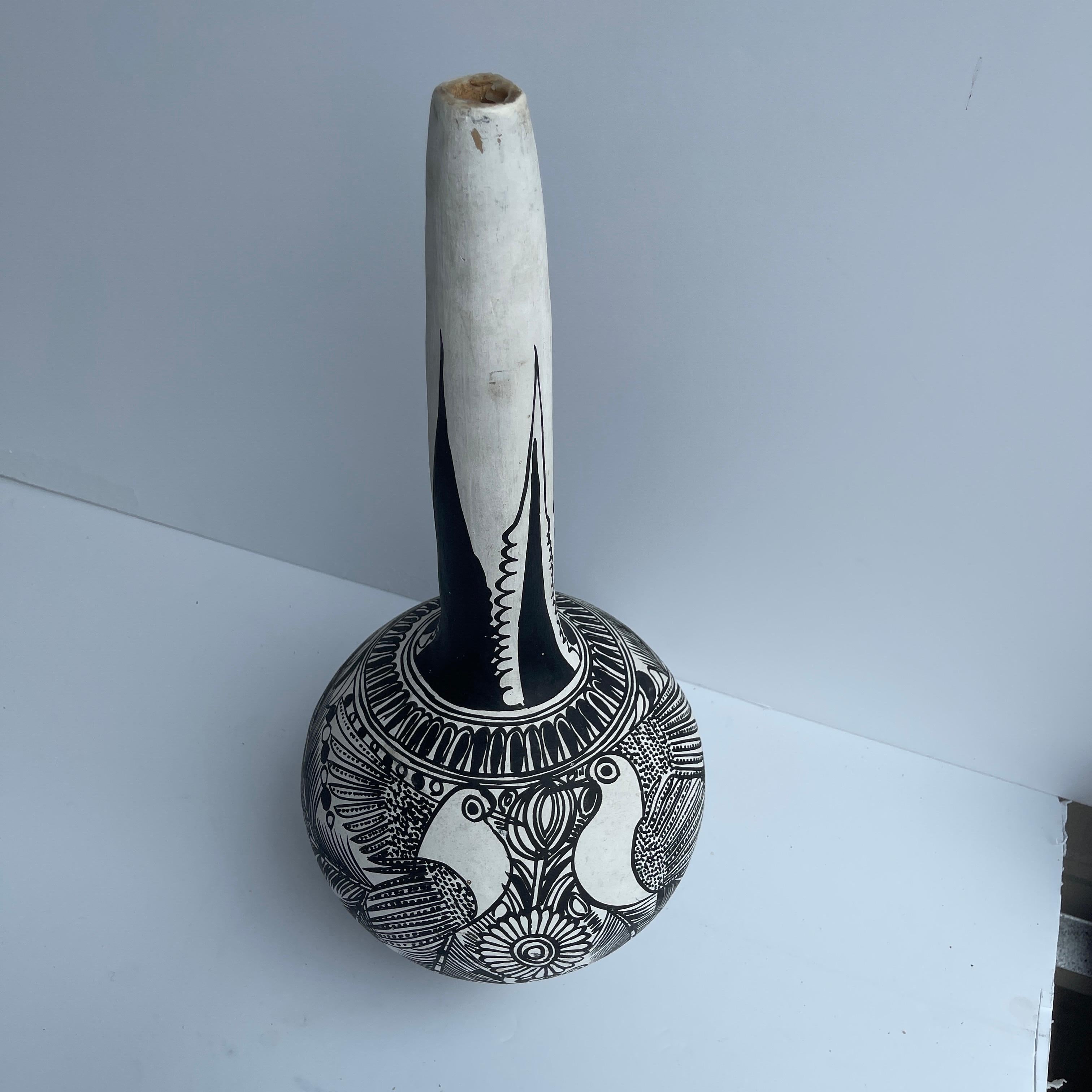 Mexican Vintage Black and White Ceramic Vase, Mid-Century Modern
