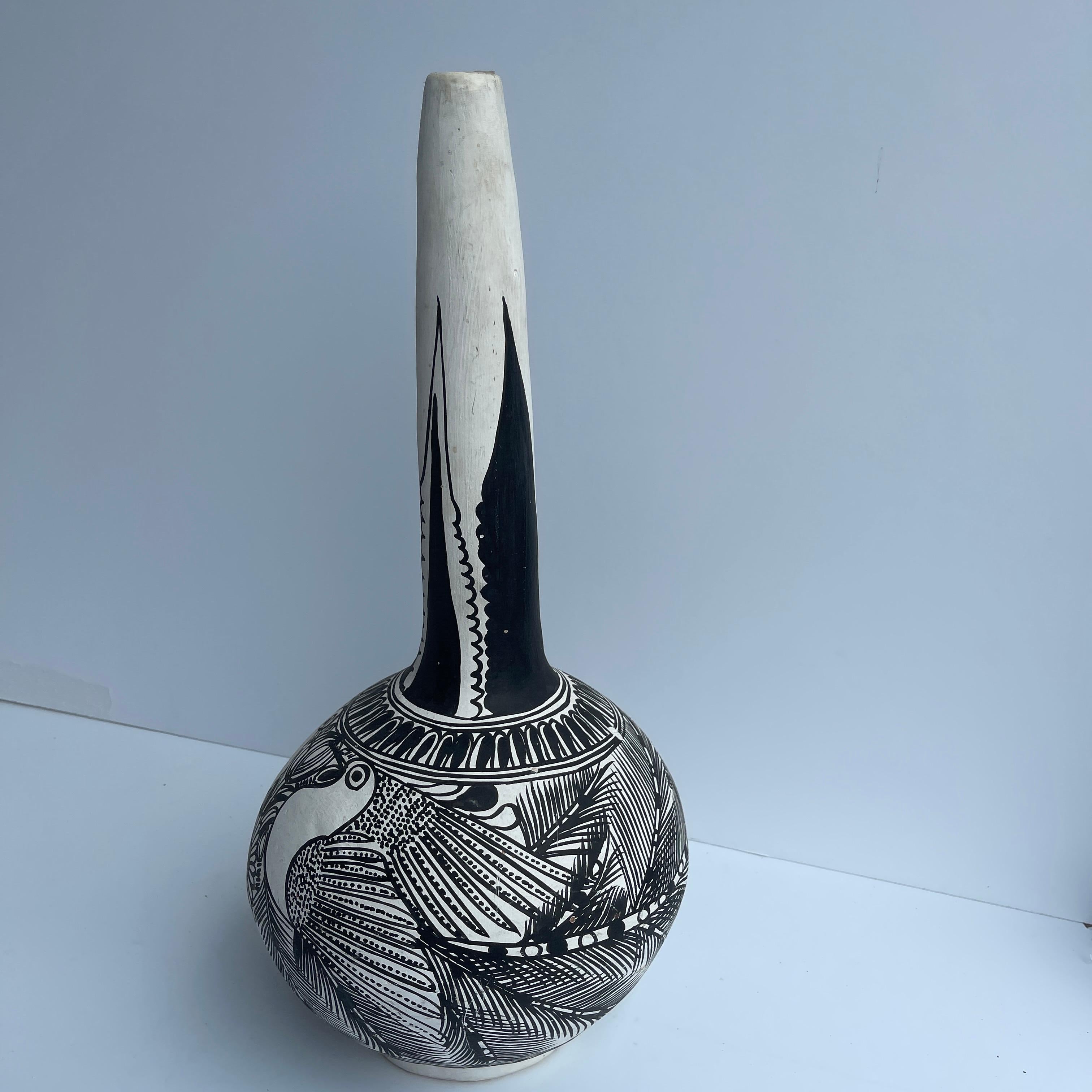 Vintage Black and White Ceramic Vase, Mid-Century Modern 2