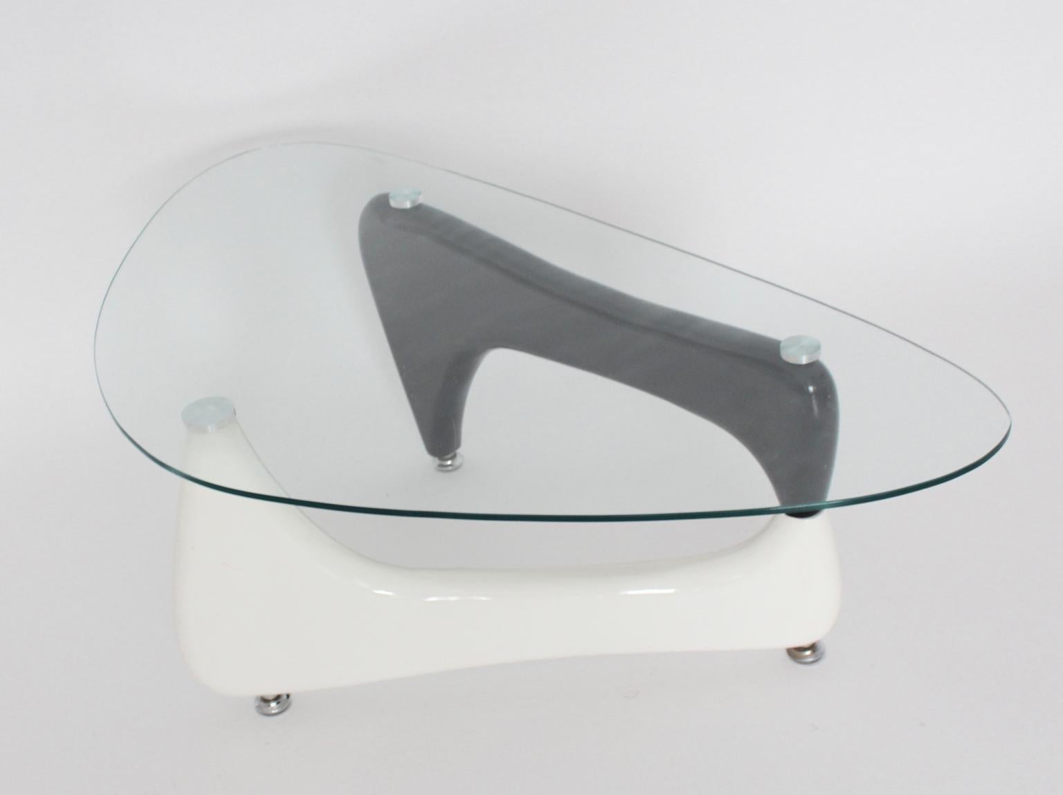 Modern Vintage Black and White Coffee Table or Sofa Table Wood Glass, 1970s For Sale