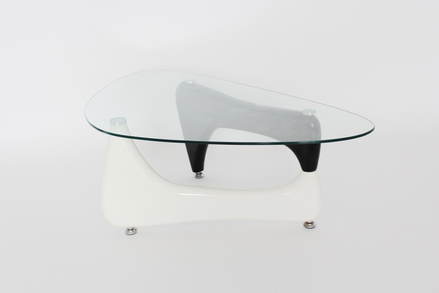 Lacquered Vintage Black and White Coffee Table or Sofa Table Wood Glass, 1970s For Sale