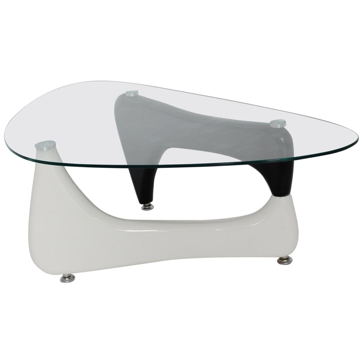 Table basse ou table de canapé vintage noir et blanc Wood Wood Glass, 1970