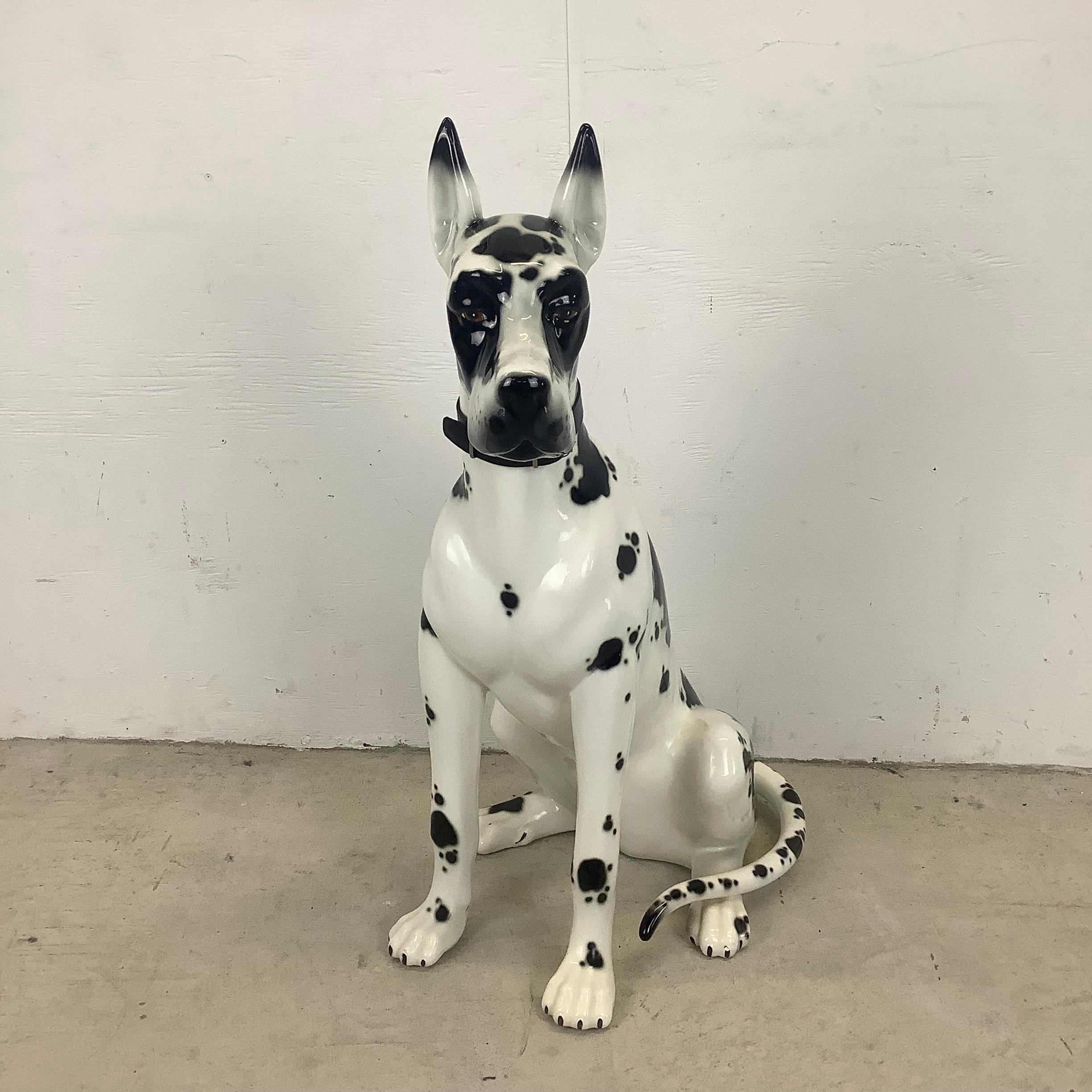 Vintage Black and White Dog Great Dane Ceramic Statue 1