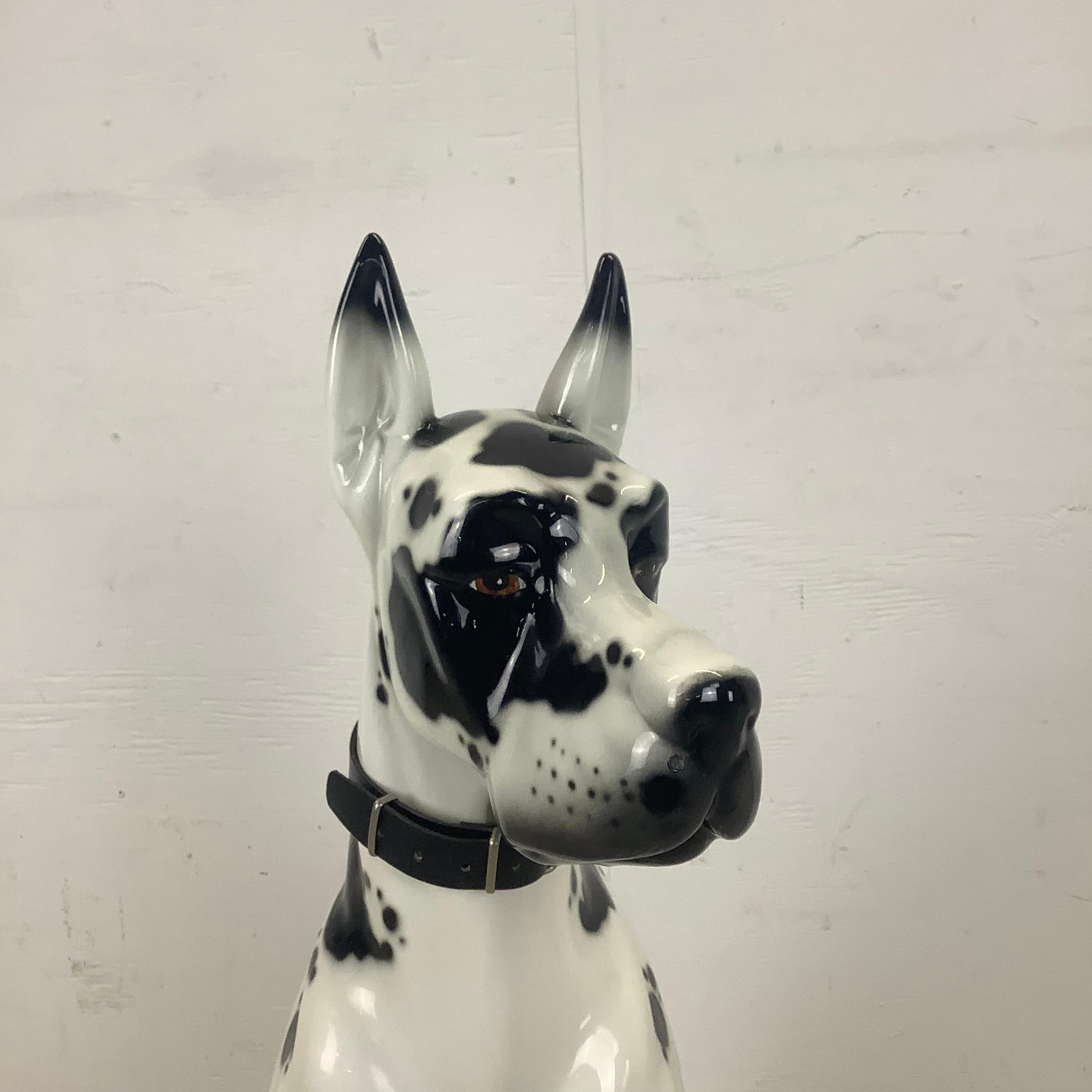 Vintage Black and White Dog Great Dane Ceramic Statue 3