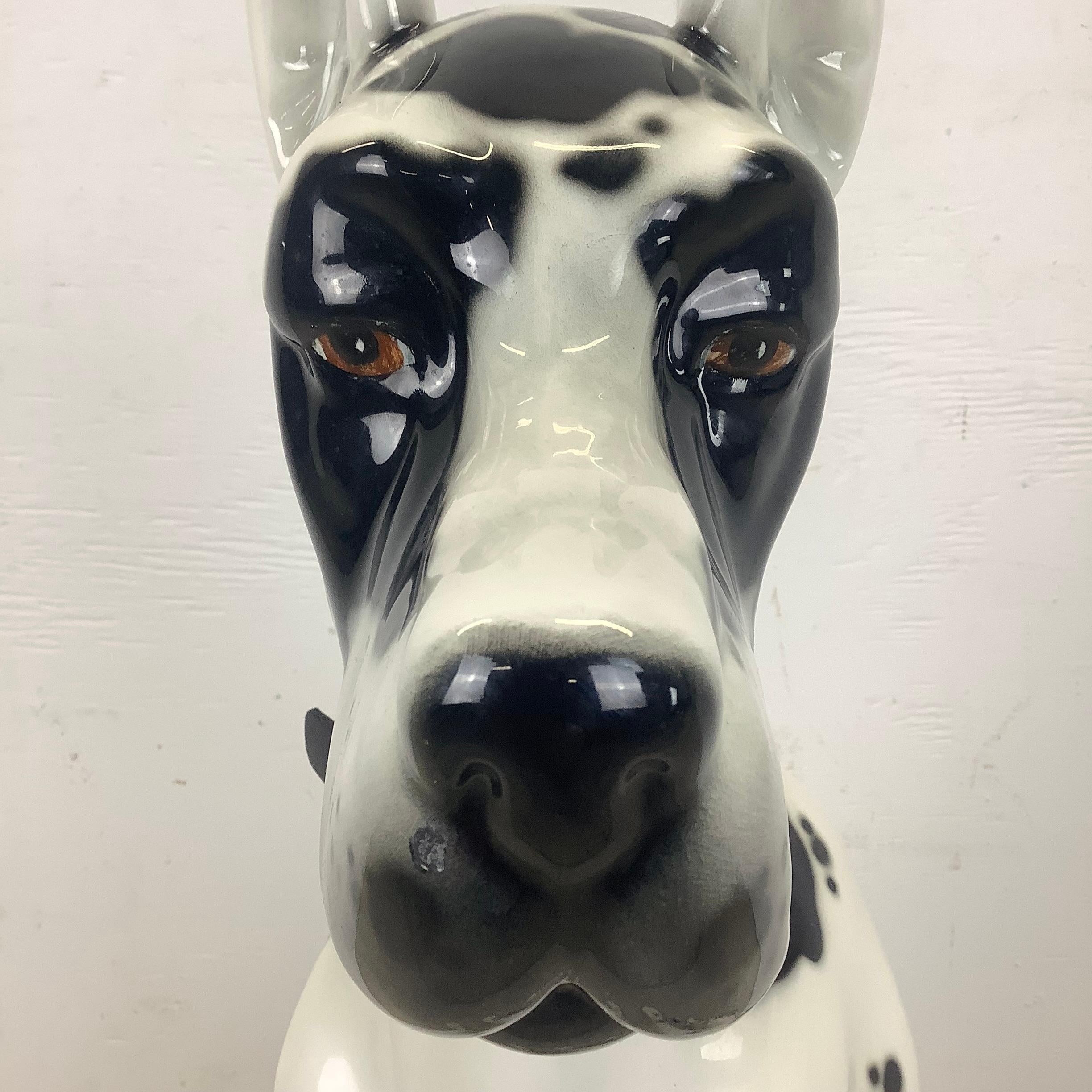 Vintage Black and White Dog Great Dane Ceramic Statue 4