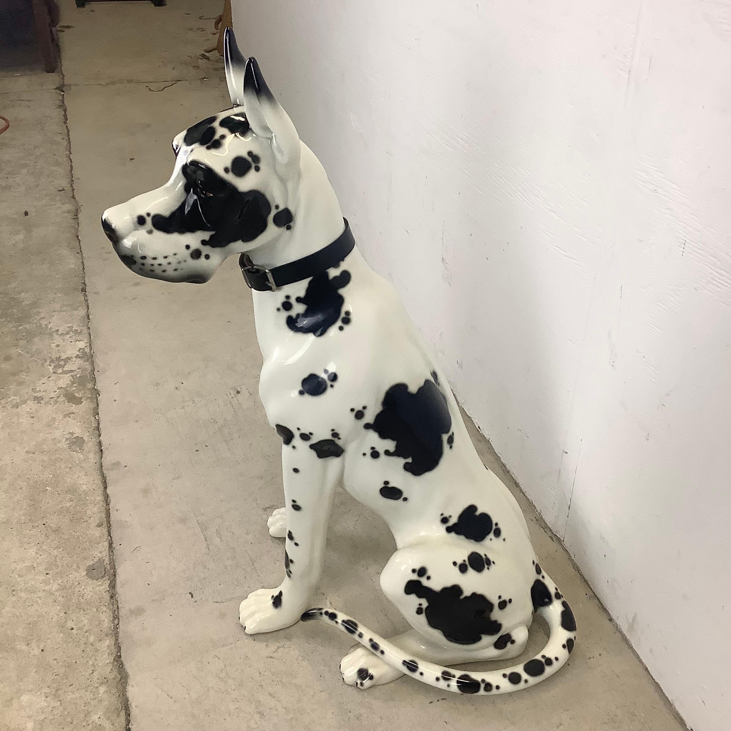 Vintage Black and White Dog Great Dane Ceramic Statue 7