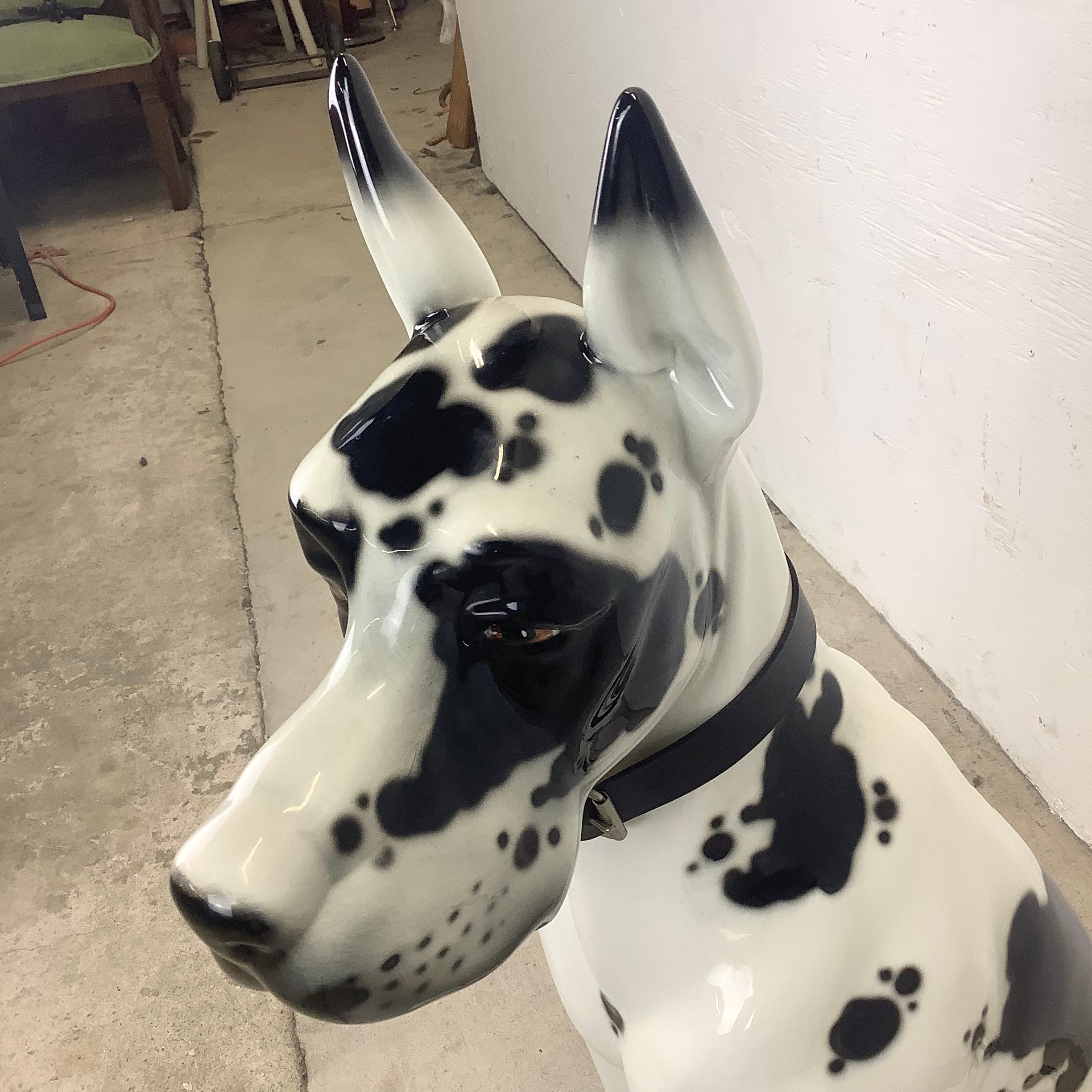 Vintage Black and White Dog Great Dane Ceramic Statue 9