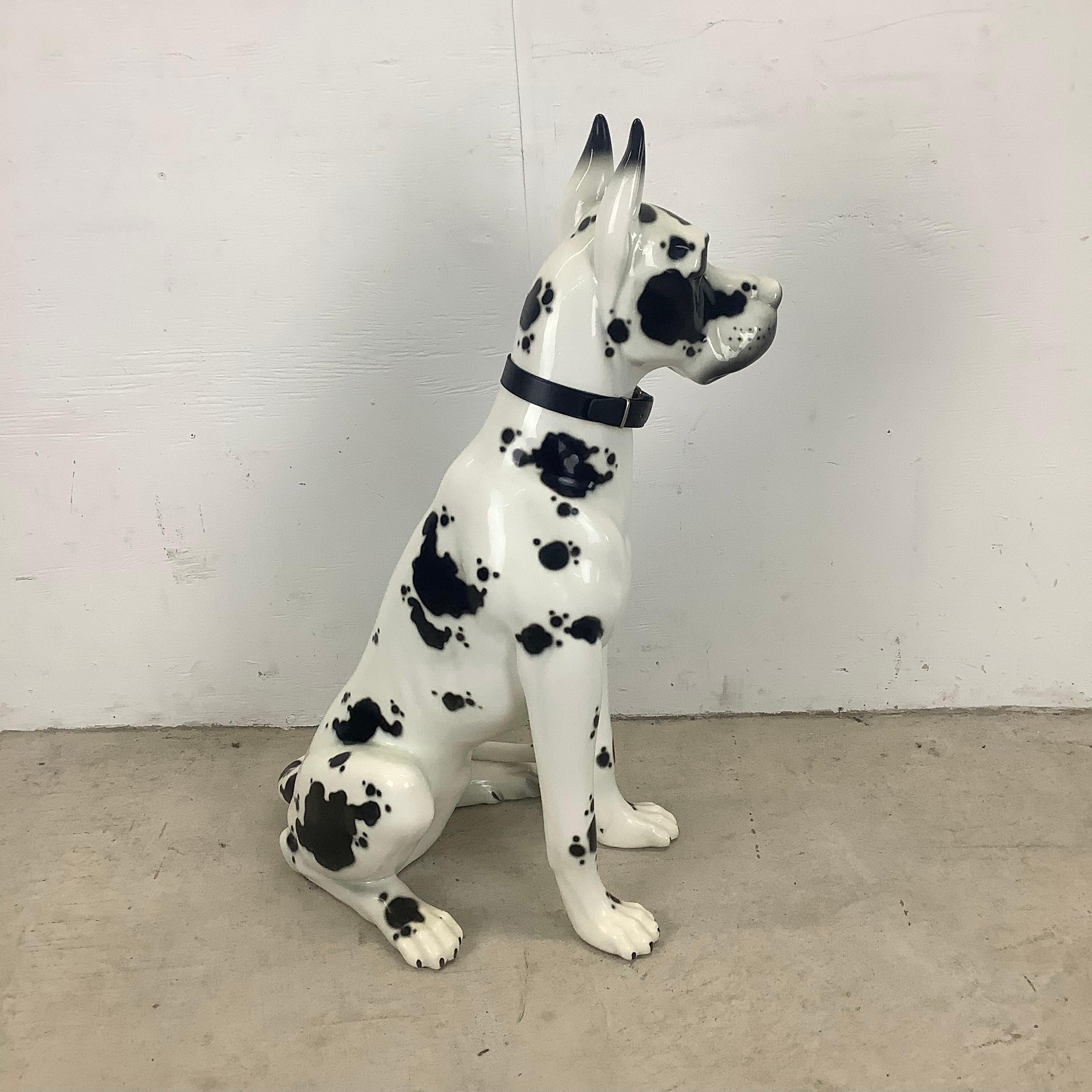 Spanish Vintage Black and White Dog Great Dane Ceramic Statue