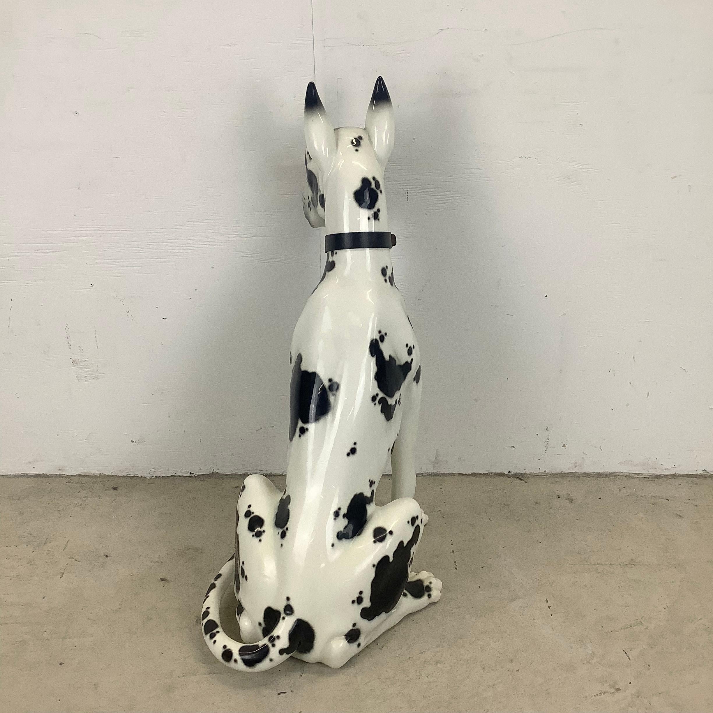 Hand-Painted Vintage Black and White Dog Great Dane Ceramic Statue