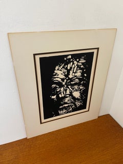 Stampa vintage di ritratto espressionista in bianco e nero, firmata e numerata.
