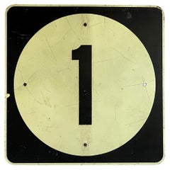 Schwarz-weißes Highway One Road-Schild, Emaille auf Metall, Oversize, Vintage