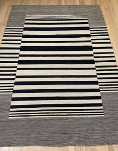 Vintage Black and White Kilim 5' 8" x 7' 8"
