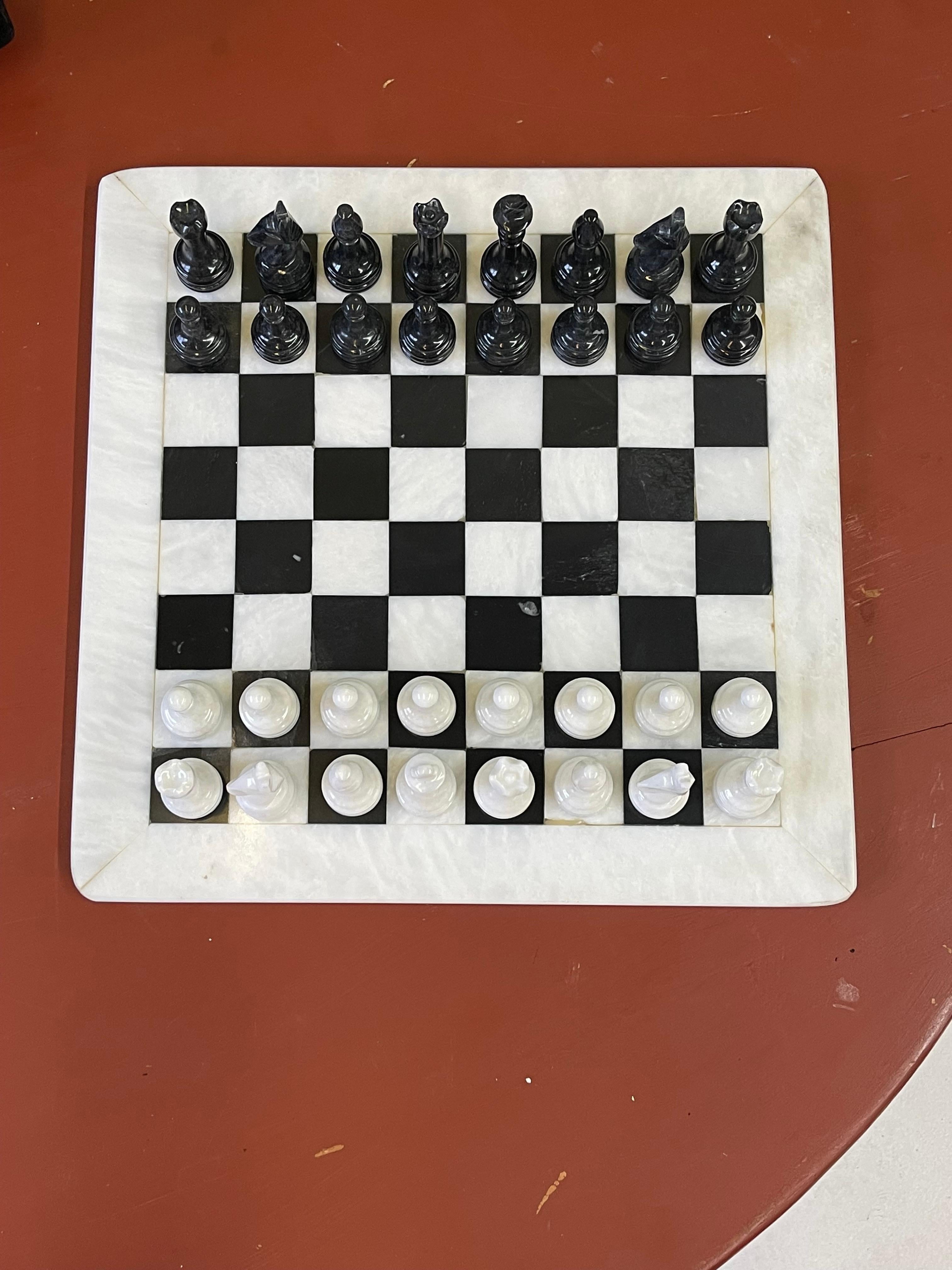20th Century Vintage Black and White Marble Chess Set