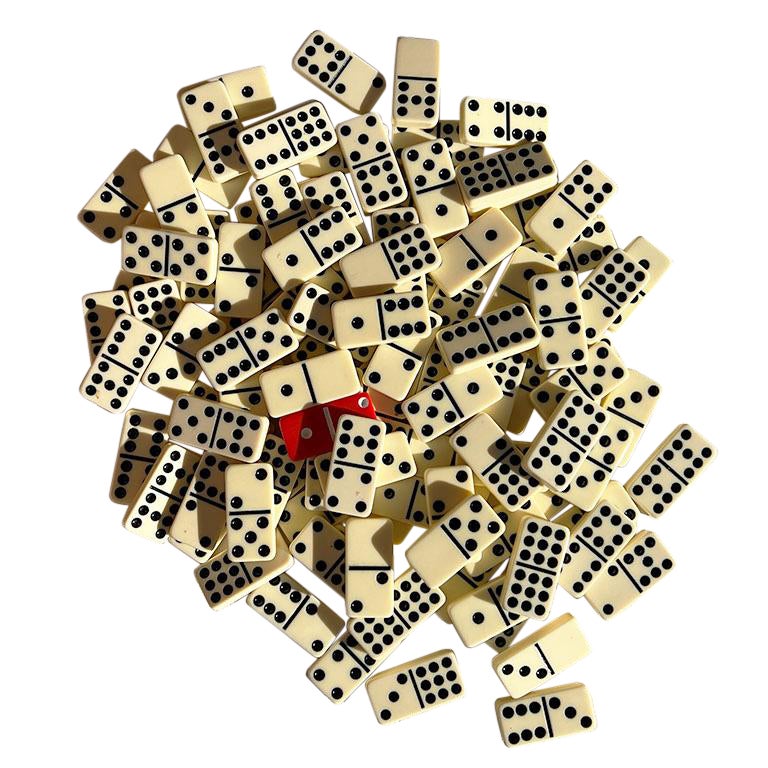 Domino marmoreo vintage in bianco e nero - Grande set di pezzi da gioco casuali
