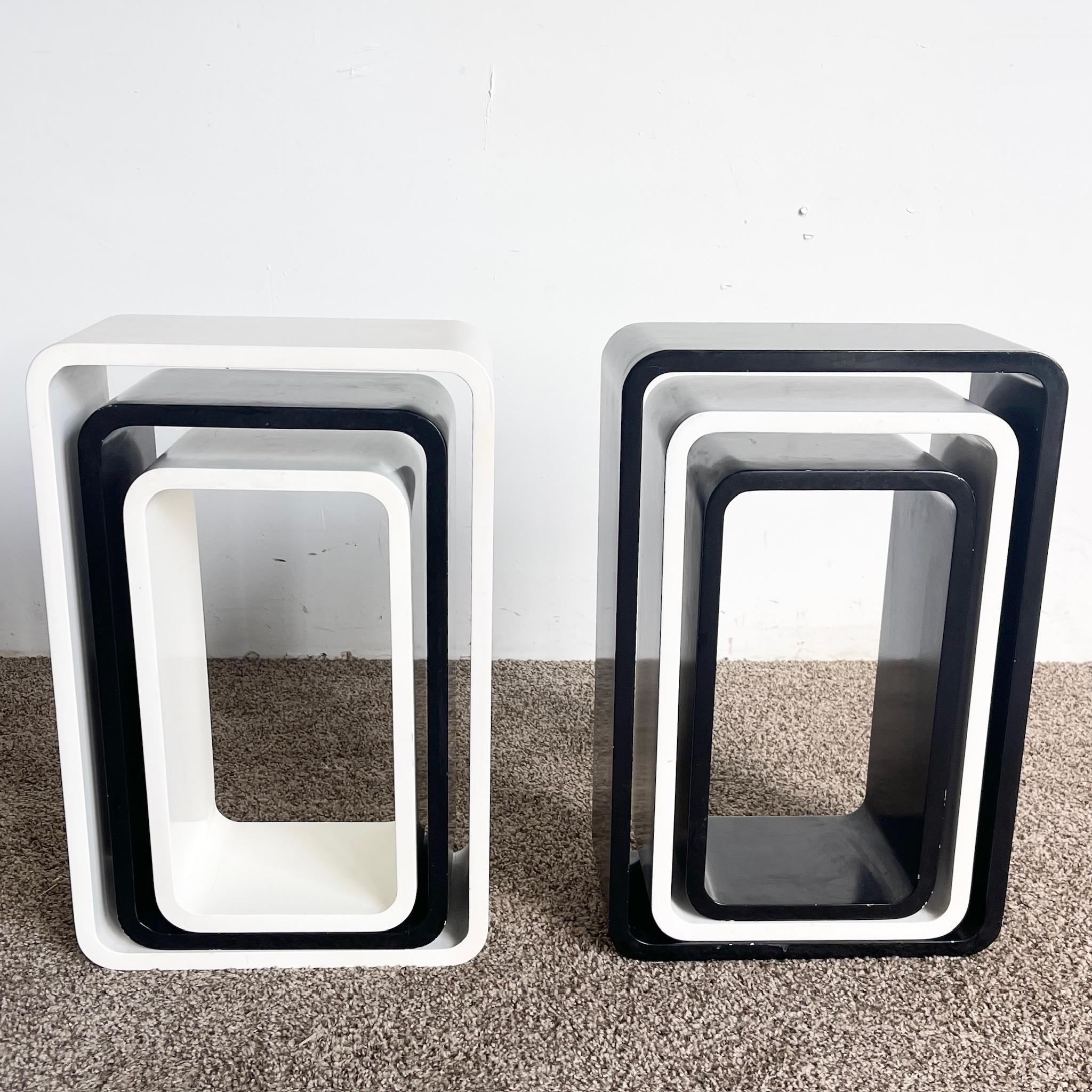 Unknown Vintage Black and White Modular Nesting Tables - 6 Tables For Sale