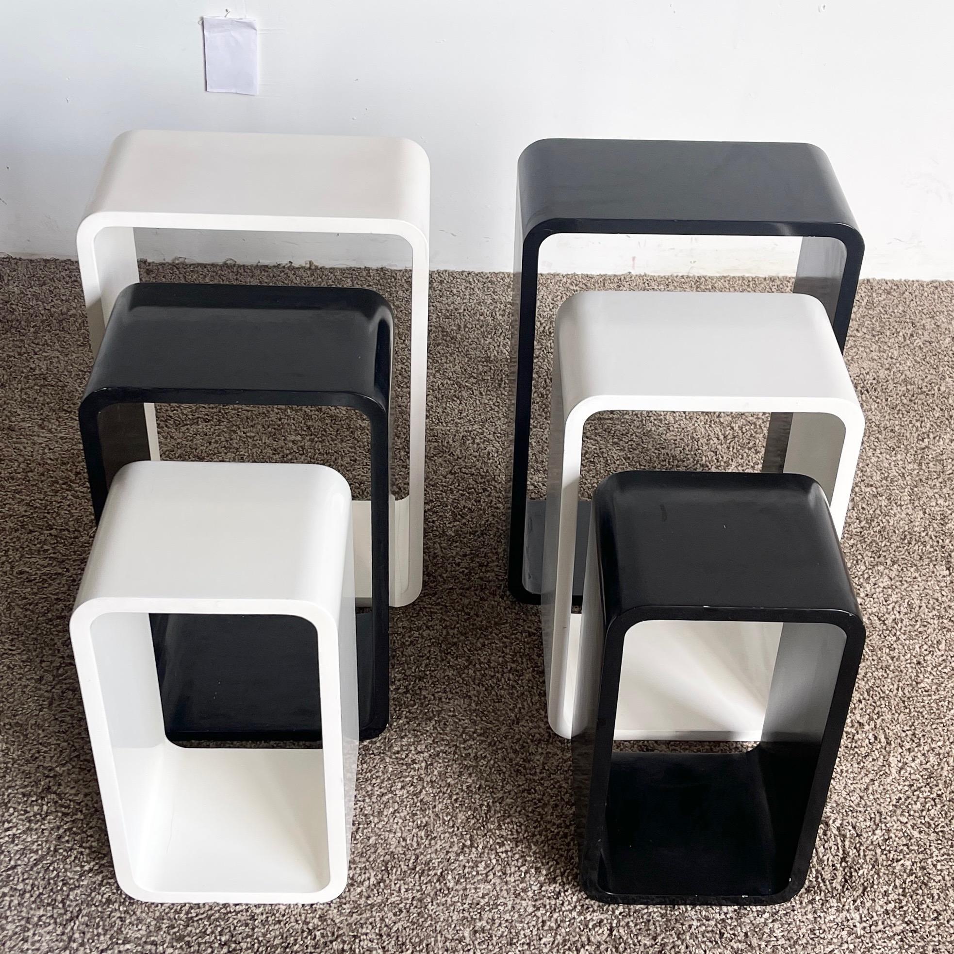 Late 20th Century Vintage Black and White Modular Nesting Tables - 6 Tables For Sale