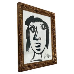 Quadro vintage in bianco e nero di Peter Keil - Testa femminile in cornice ornata