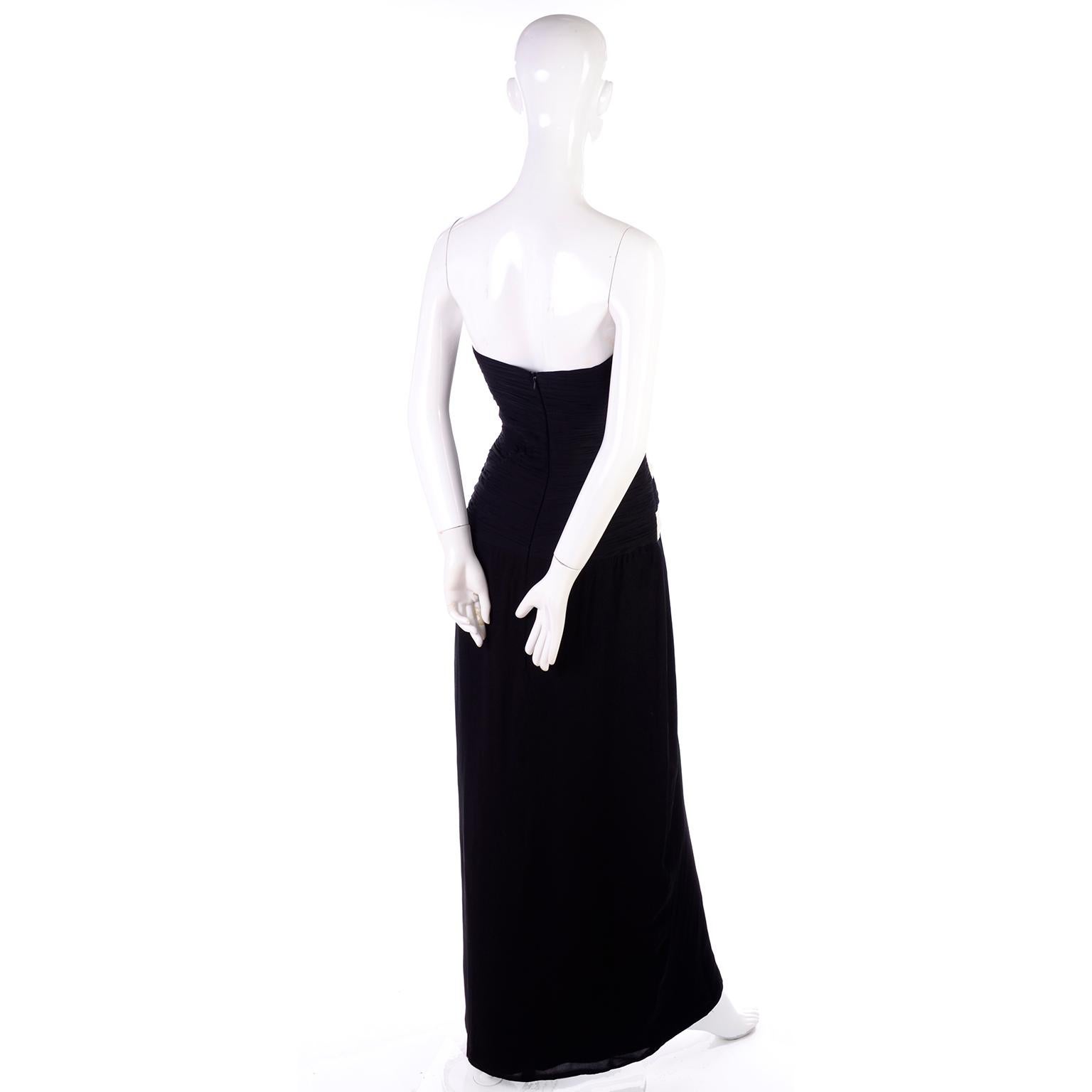 Vintage Black and White Silk Chiffon Dress Strapless Evening Gown 1