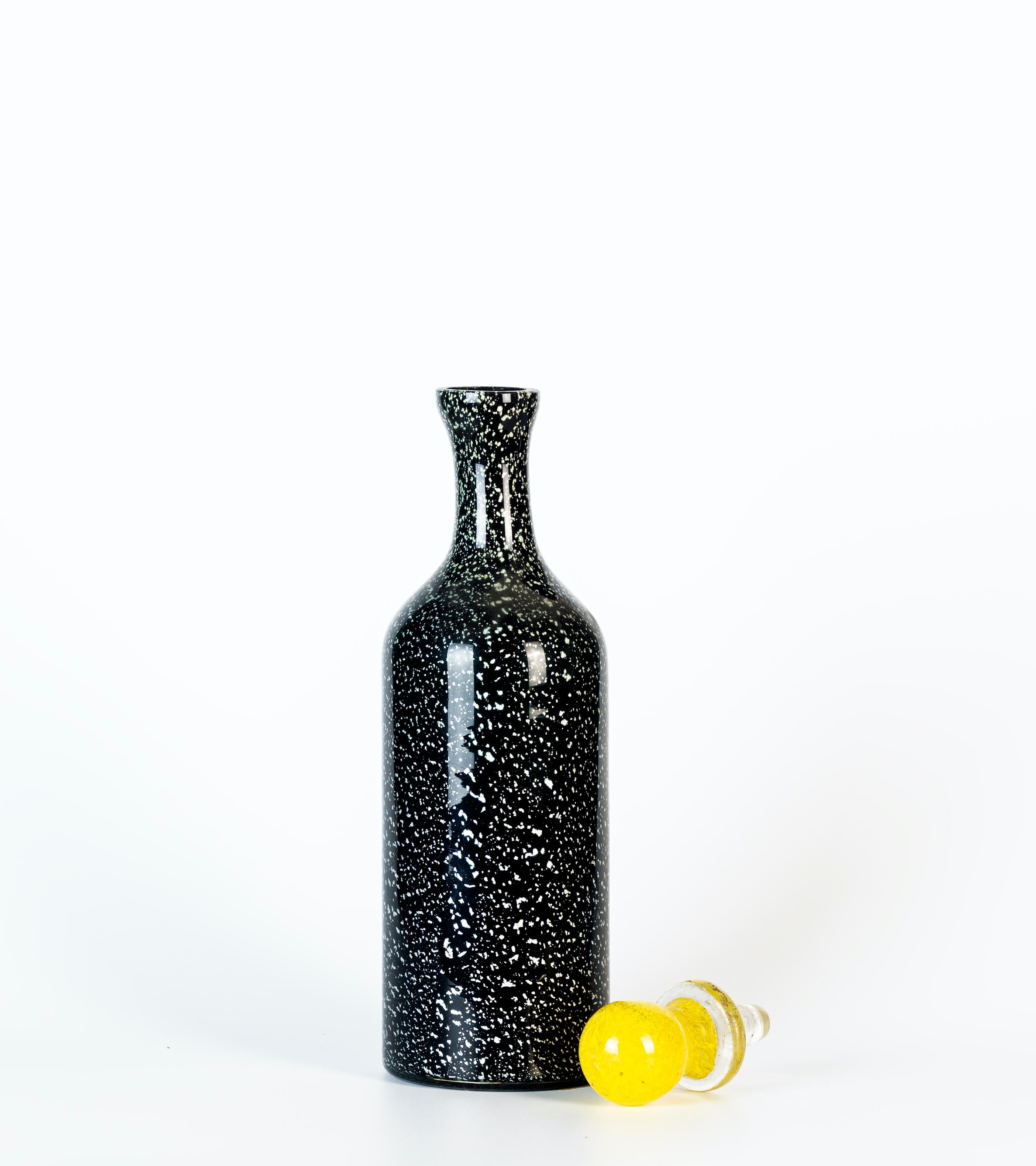 Italian Vintage Black and White Spotted Bottle by Jean Mell Murano, Italy, 1970s