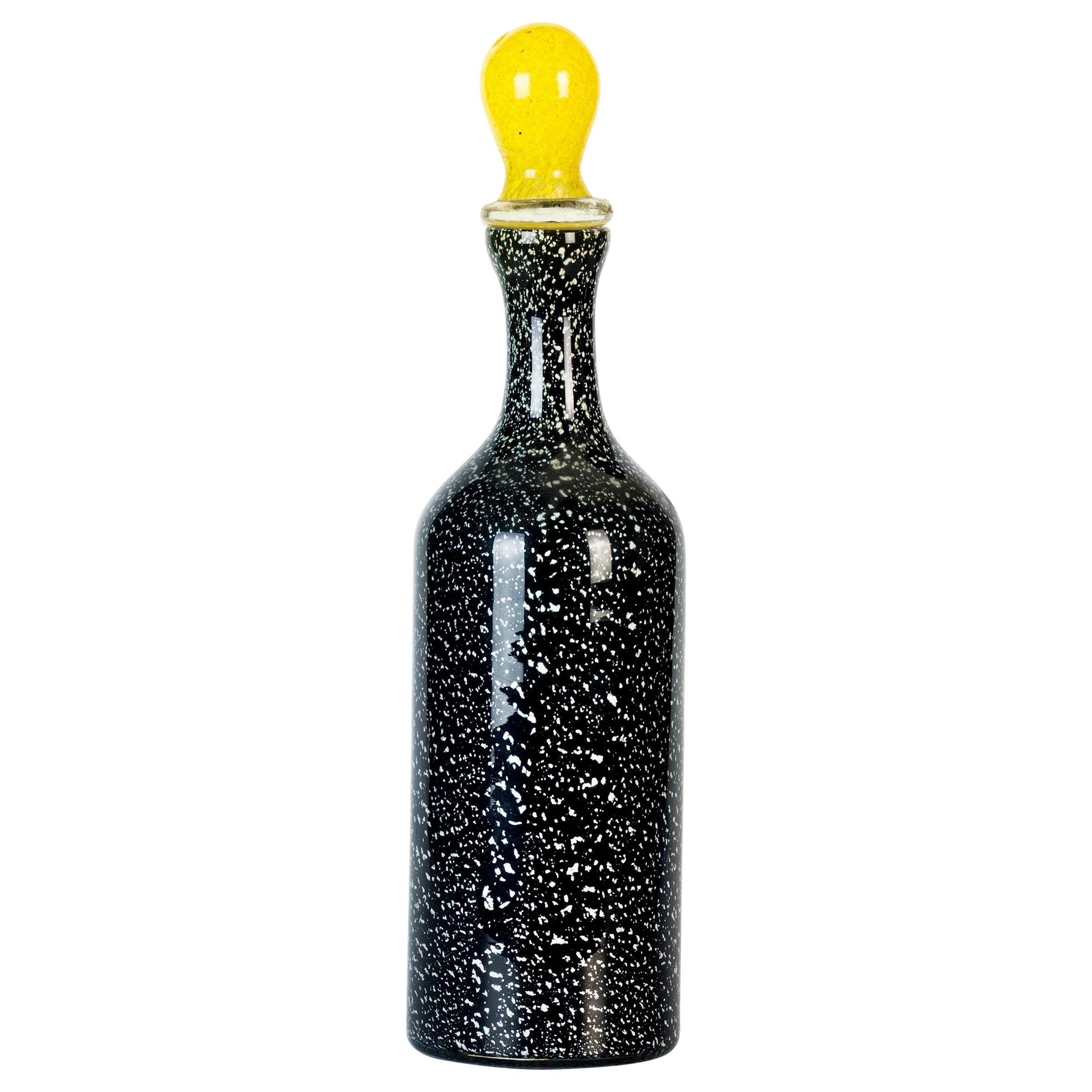 Vintage Black and White Spotted Bottle by Jean Mell Murano, Italy, 1970s