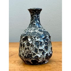 Vintage Black and White Textured Ceramic Vase