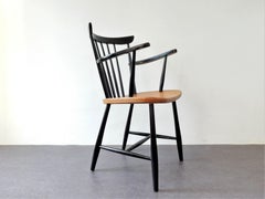 Vintage Black and Wood Spindle Armchair, 1960s-1970s