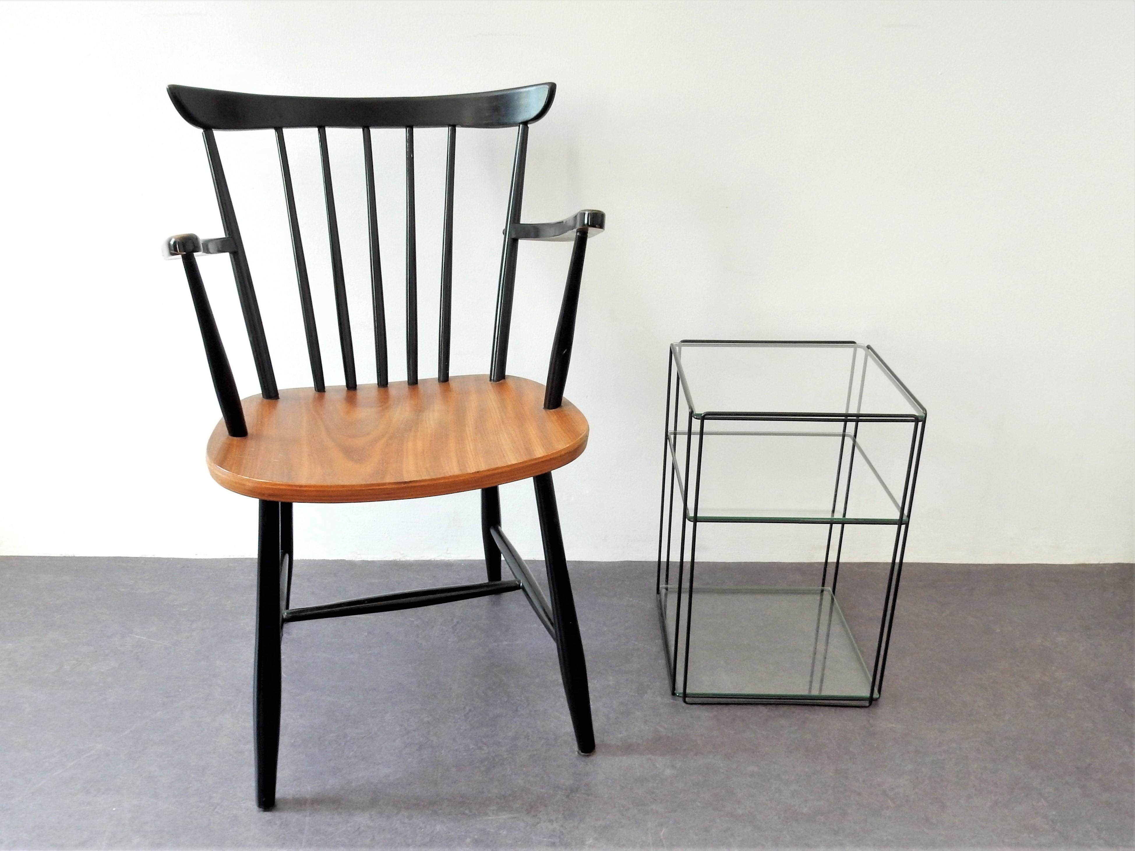 European Vintage Black and Wood Spindle Armchair, 1960s-1970s For Sale