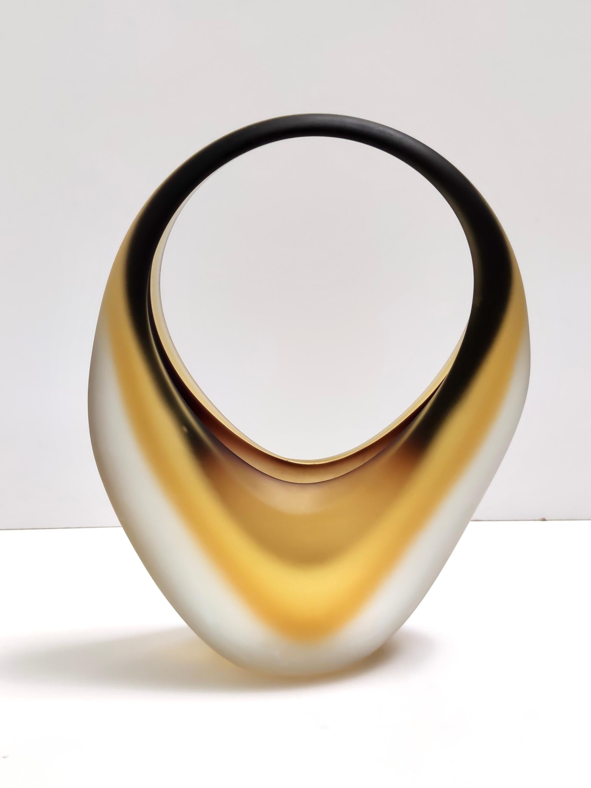 Geätzter Murano Glass Sommerso Korb oder Vase von Archimede Seguso, Italien (Radiert) im Angebot
