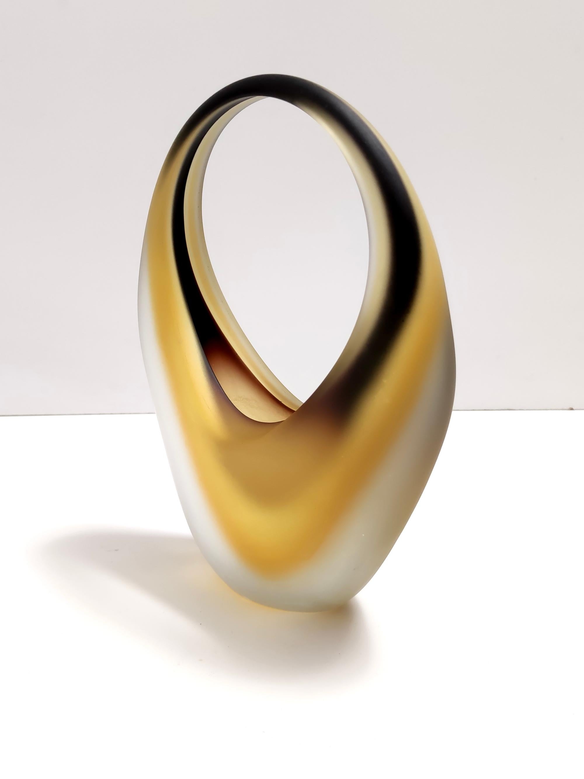 Geätzter Murano Glass Sommerso Korb oder Vase von Archimede Seguso, Italien (Muranoglas) im Angebot