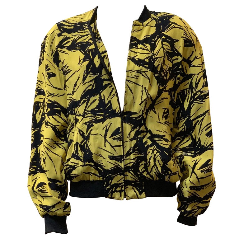 Vintage Black and Yellow Print Bomber Jacket For Sale at 1stDibs black and yellow bomber jacket