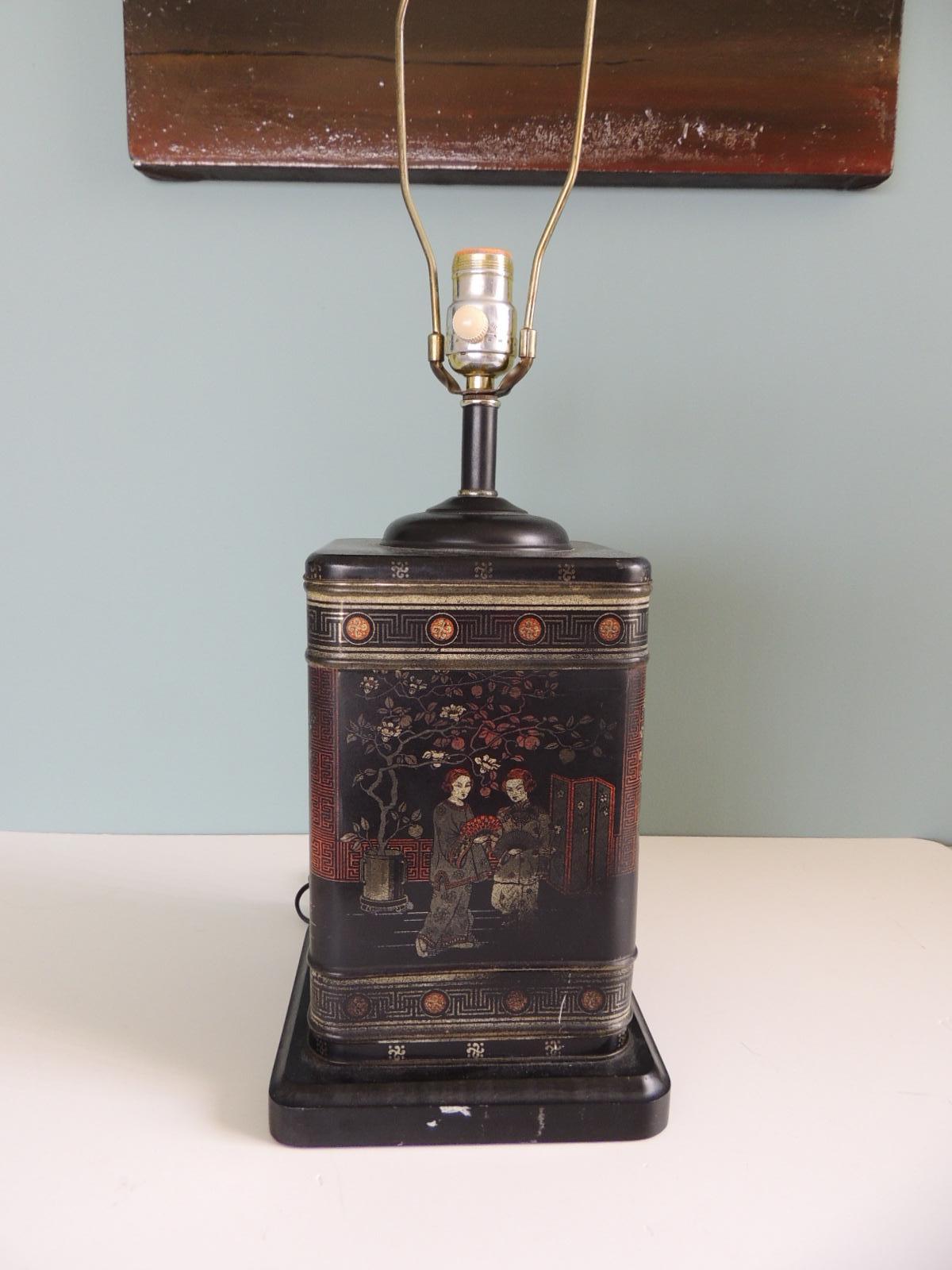 Vintage Black Asian Tea Canister Table Lamp 2