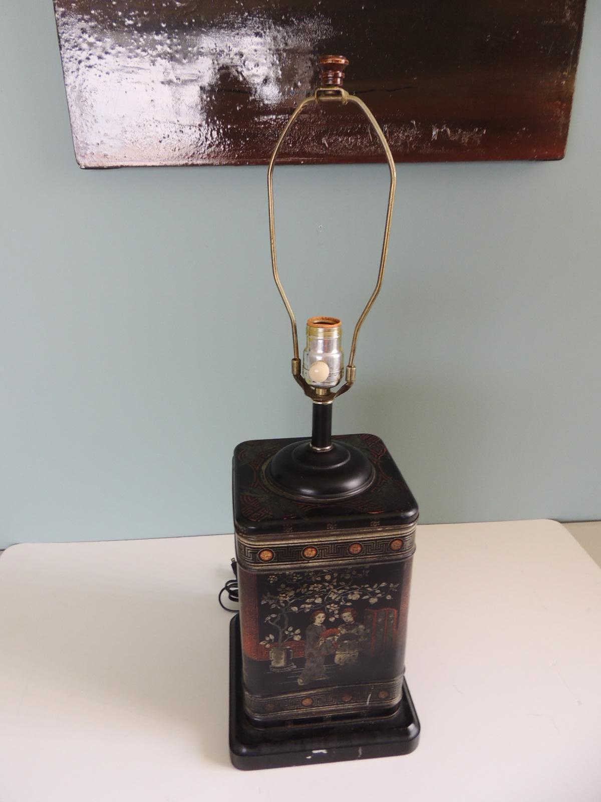 Vintage Black Asian Tea Canister Table Lamp 3