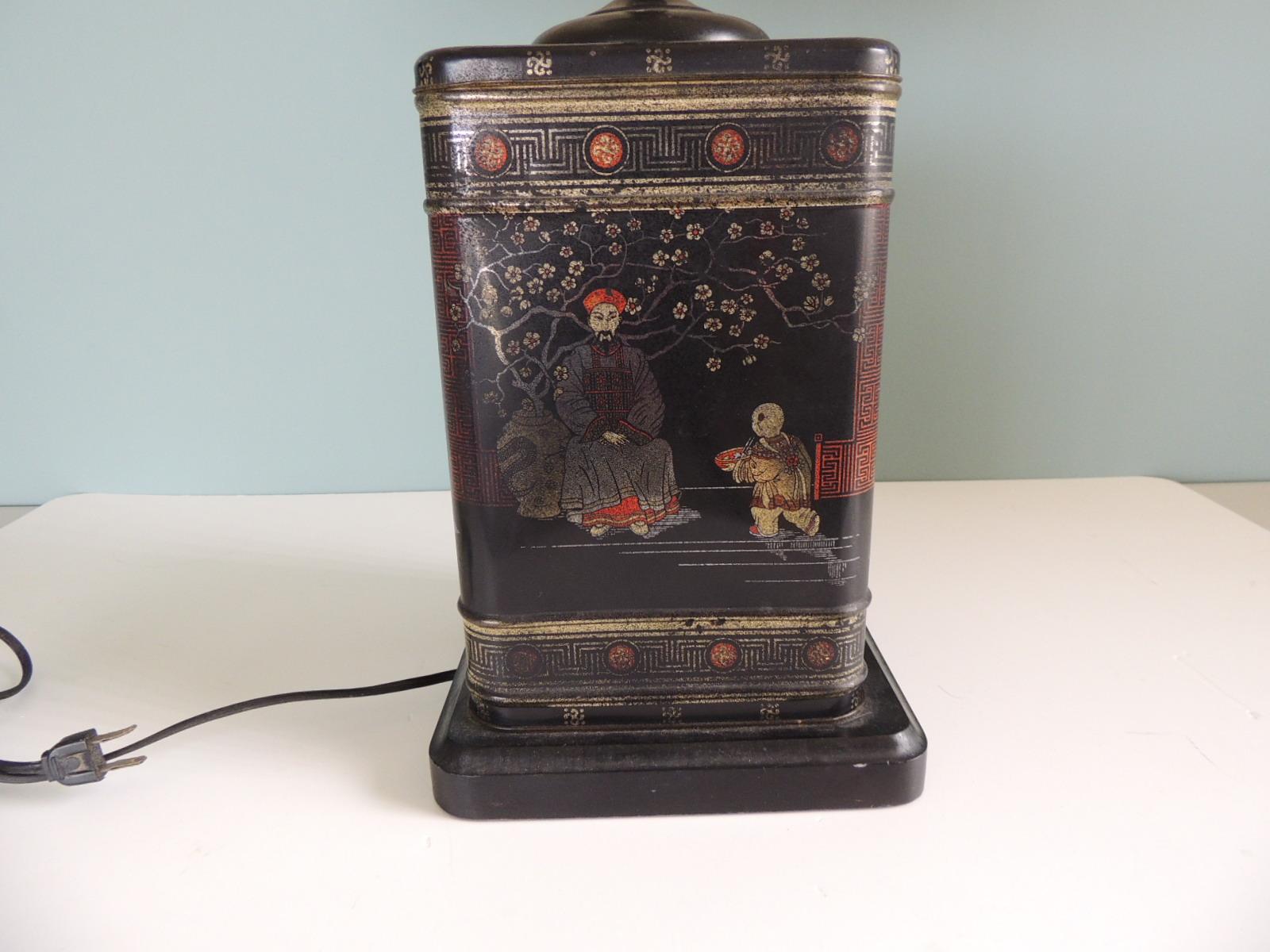 Late 20th Century Vintage Black Asian Tea Canister Table Lamp