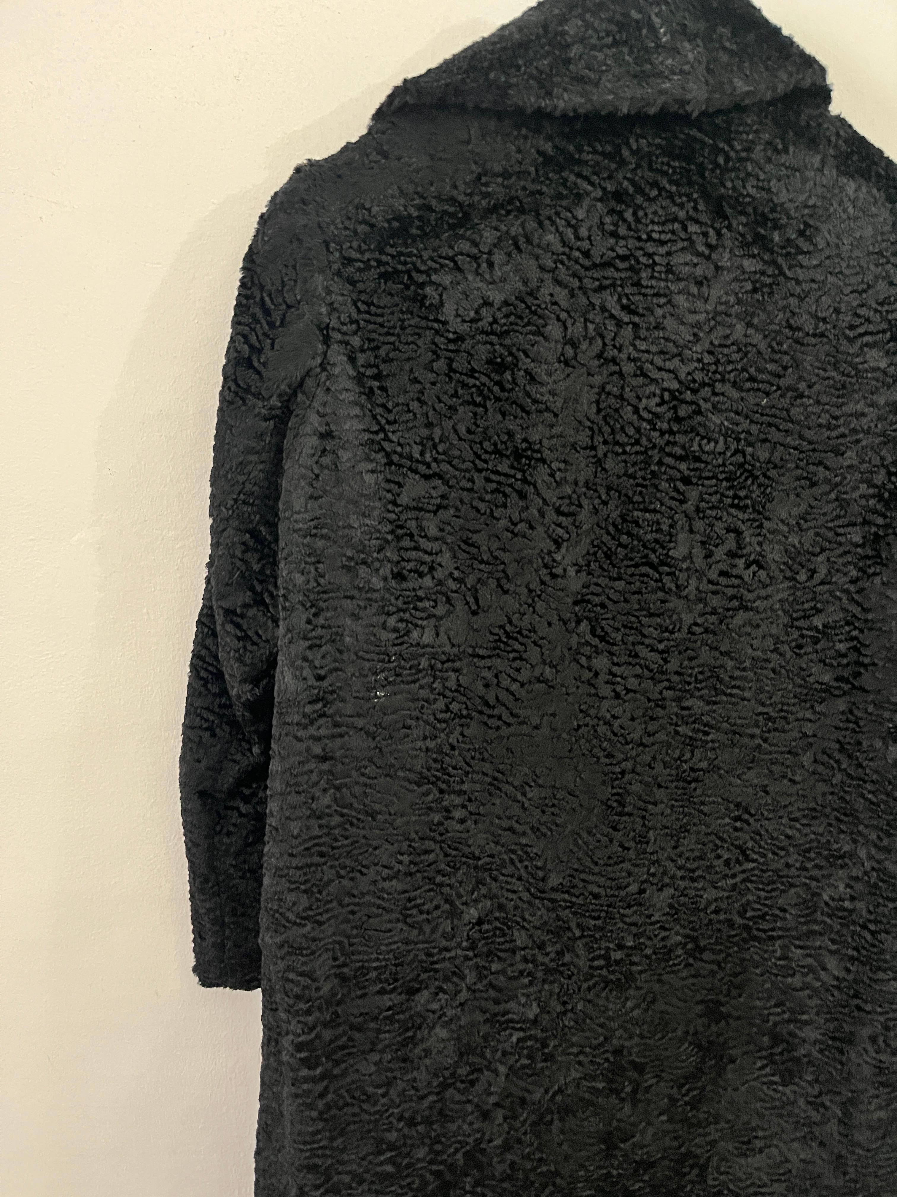 Vintage Black Astrakhan Fur Coat Long Women 80s For Sale 1