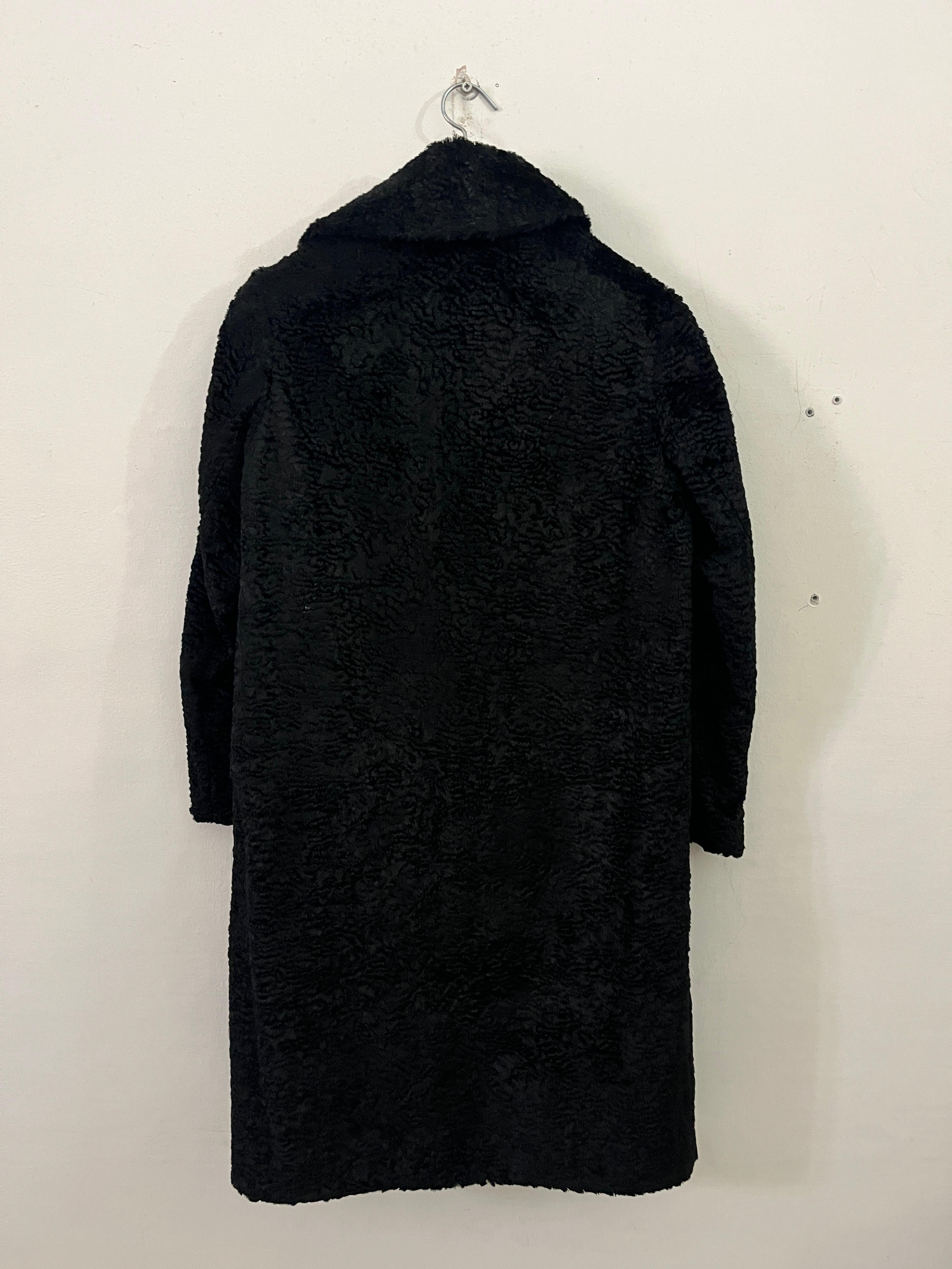 Vintage Black Astrakhan Fur Coat Long Women 80s For Sale 2
