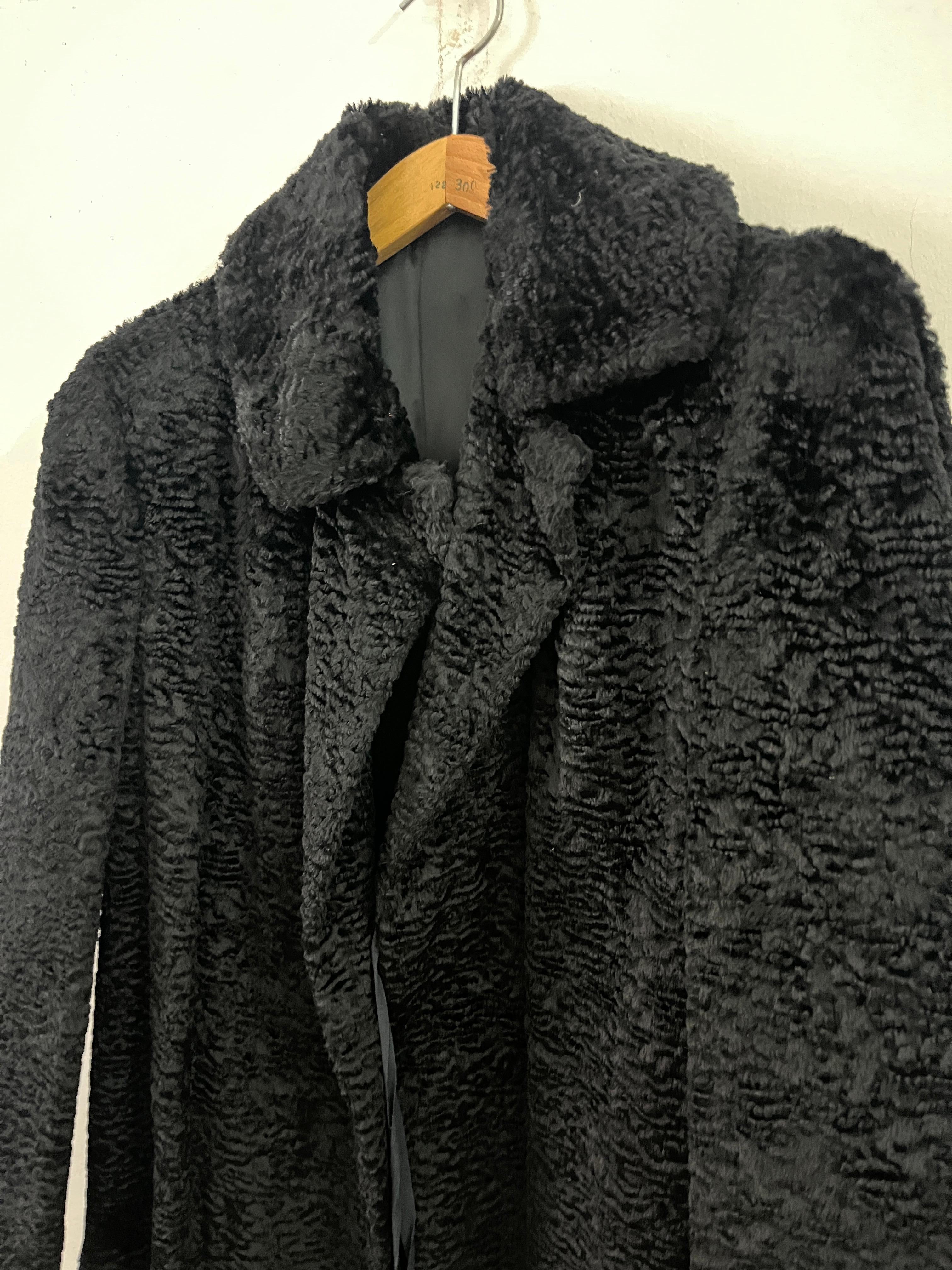 Vintage Black Astrakhan Fur Coat Long Women 80s For Sale 3
