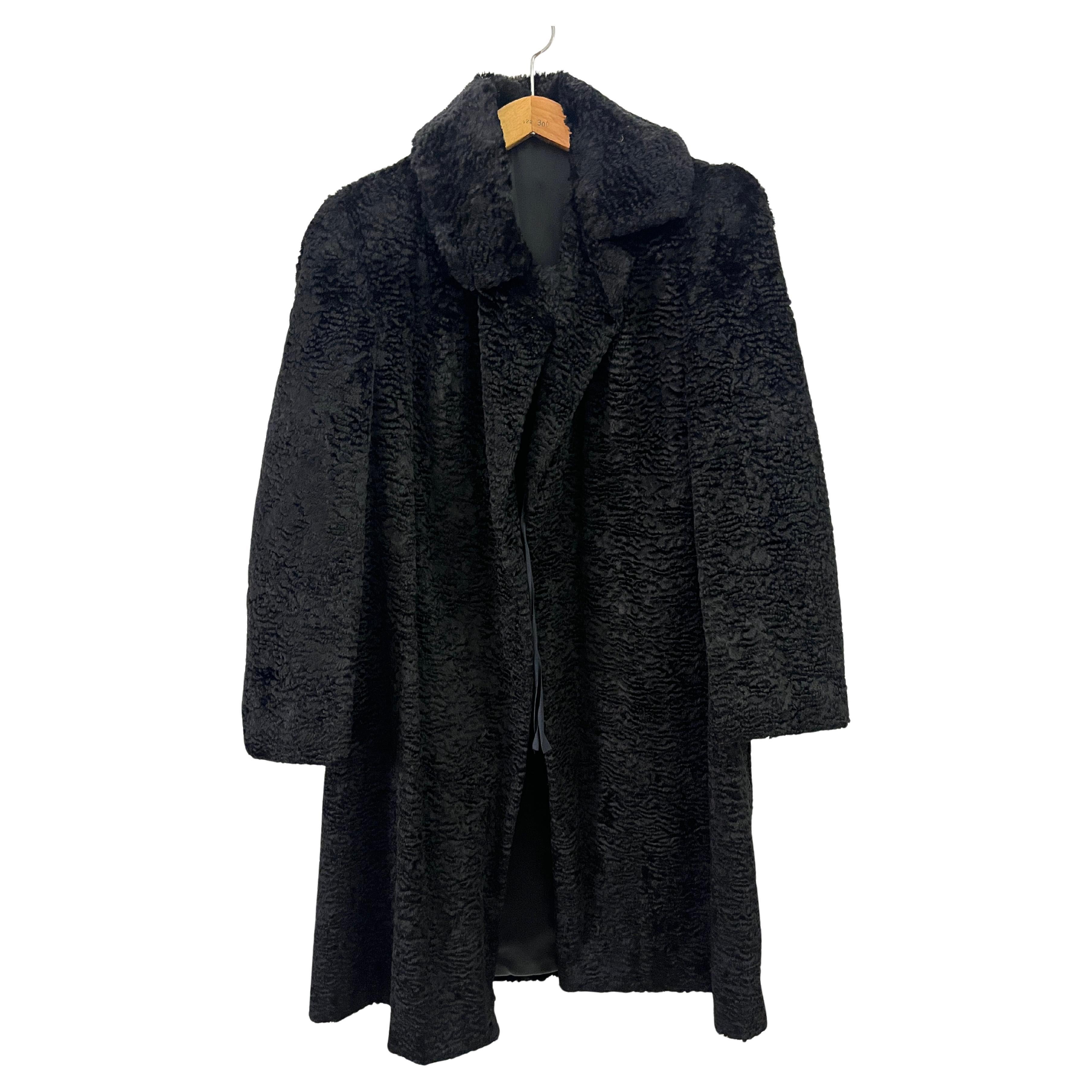 Vintage Black Astrakhan Fur Coat Long Women 80s For Sale