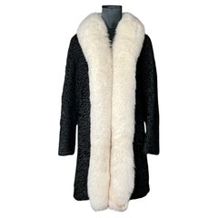 Vintage Black Astrakhan Fur Coat with White Fox Collar