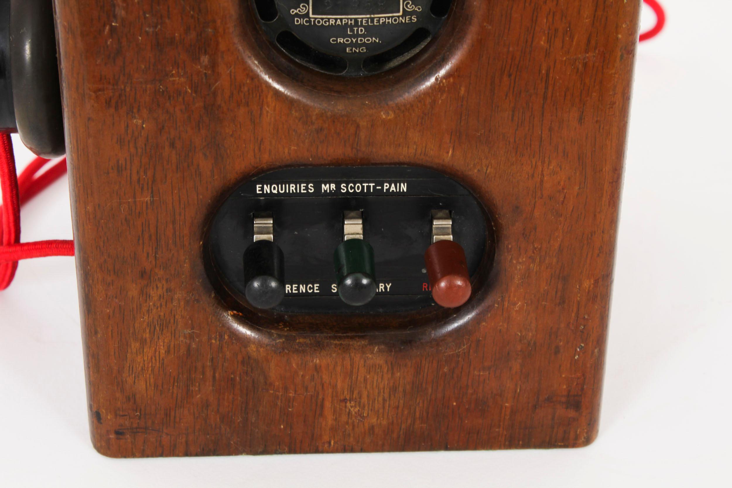 Vintage Black Bakelite Rotary Wall Cradle Telephone & Dictograph 1940s For Sale 5